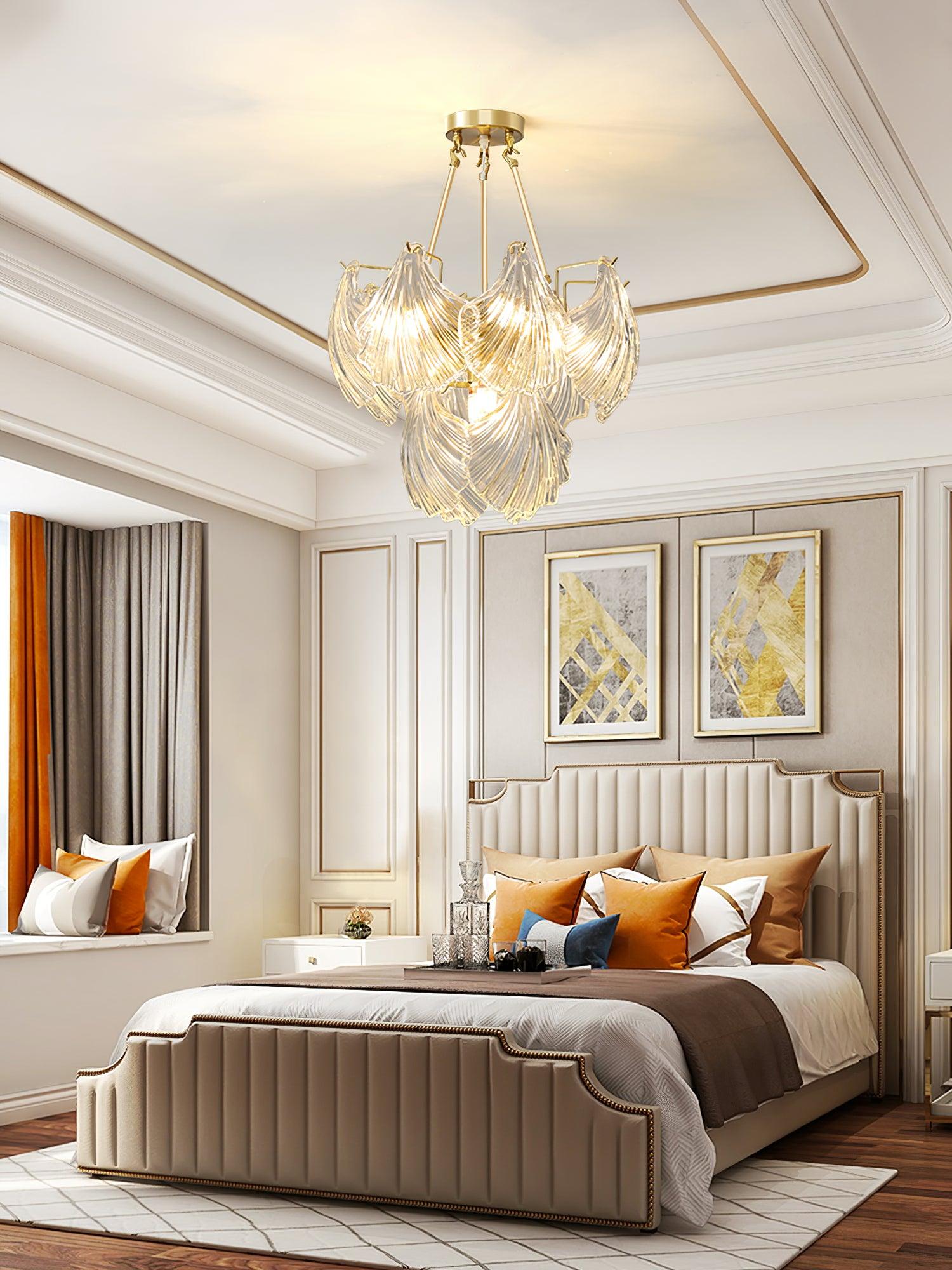 Lustra Ceiling Light Ribbed Shell Glass Gold - Letslighting