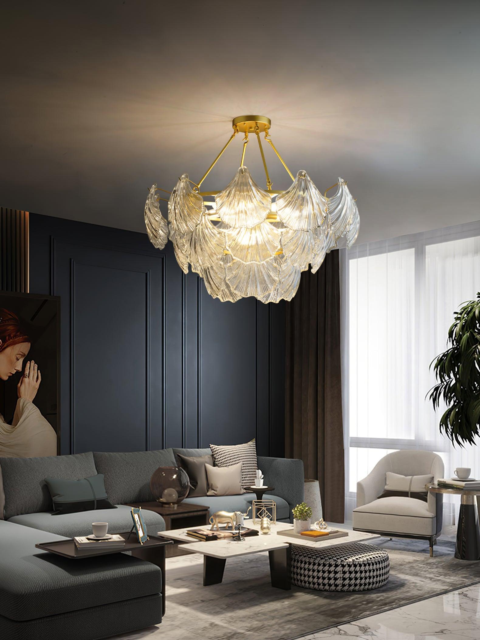 Lustra Ceiling Light Ribbed Shell Glass Gold - Letslighting