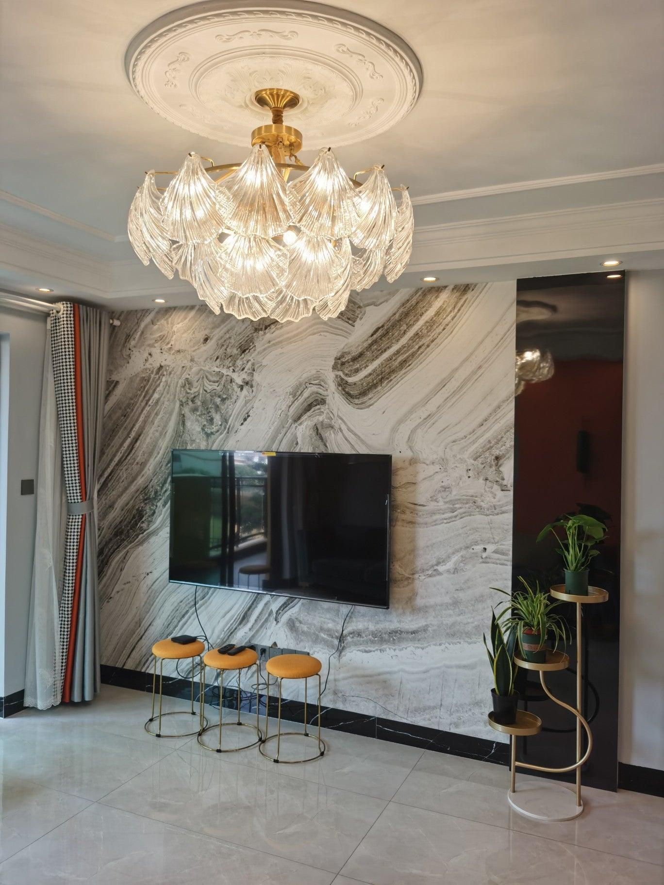 Lustra Ceiling Light Ribbed Shell Glass Gold - Letslighting