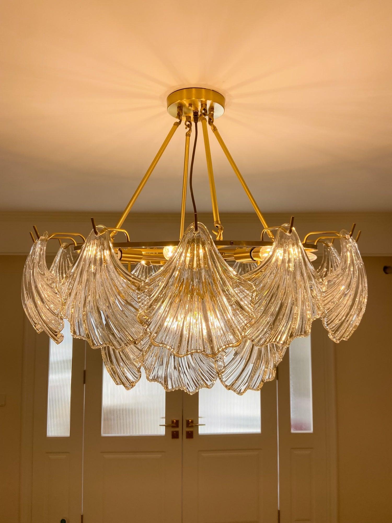 Lustra Ceiling Light Ribbed Shell Glass Gold - Letslighting
