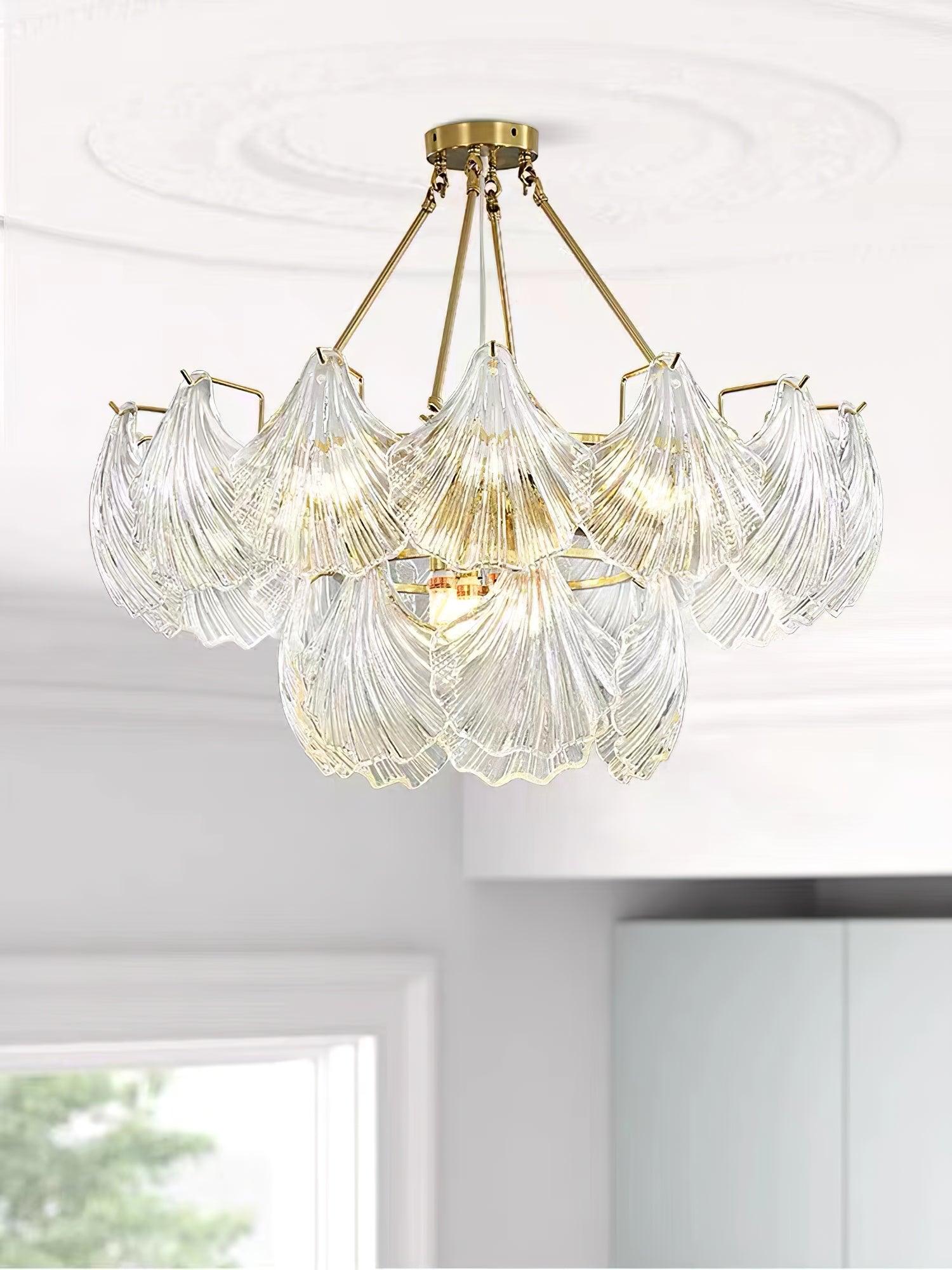Lustra Ceiling Light Ribbed Shell Glass Gold - Letslighting