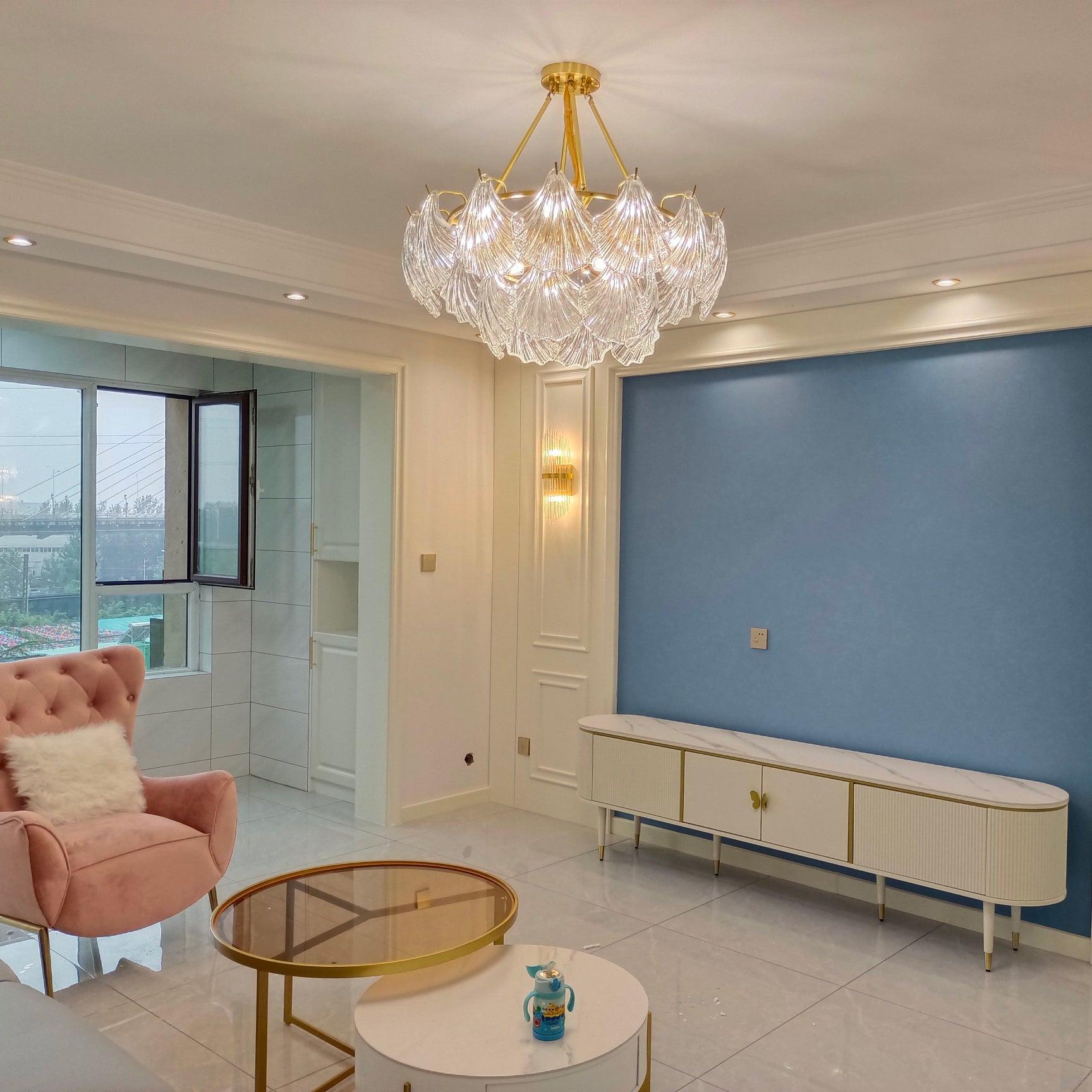 Lustra Ceiling Light Ribbed Shell Glass Gold - Letslighting