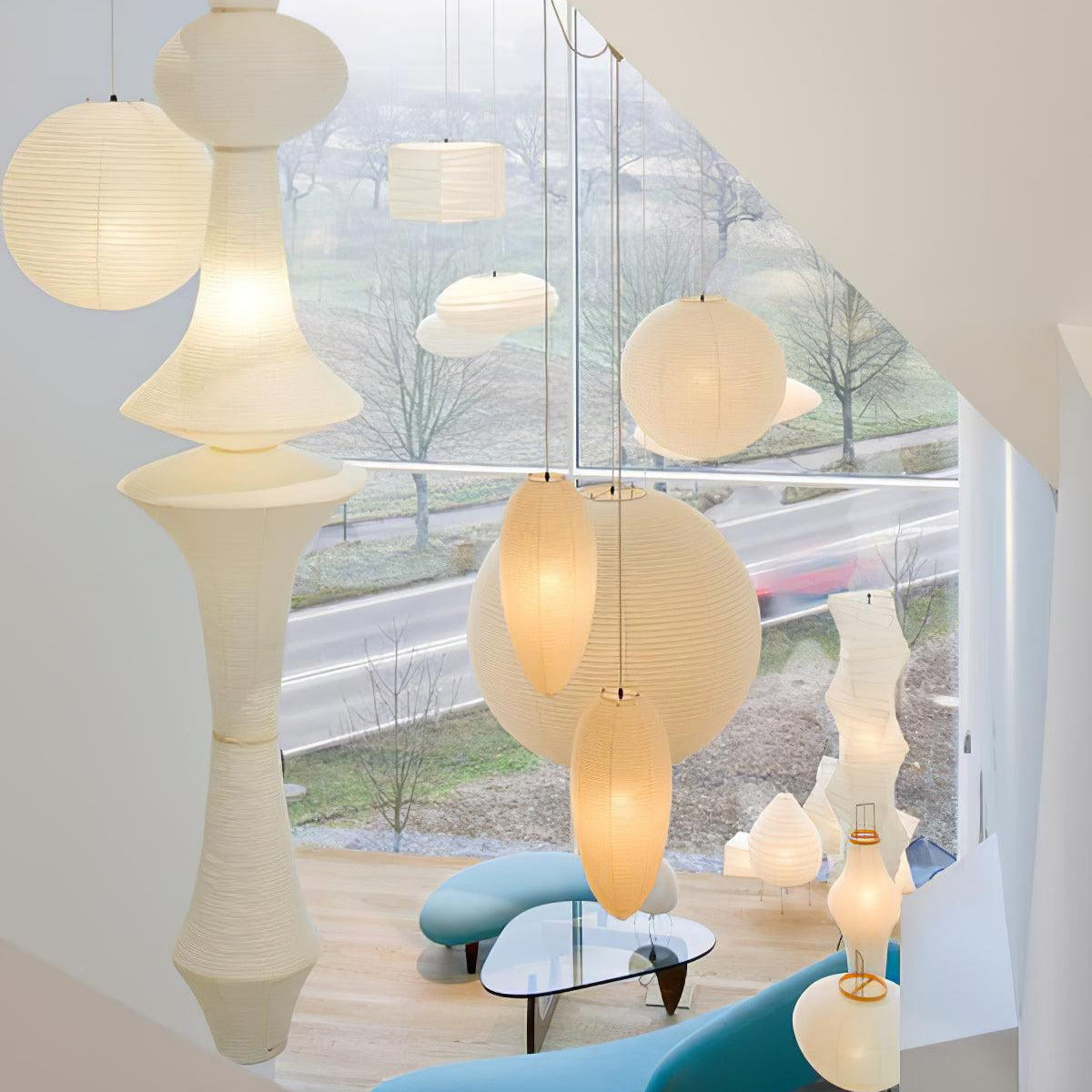 Ritta Sculptural Paper Vertical Pendant Light