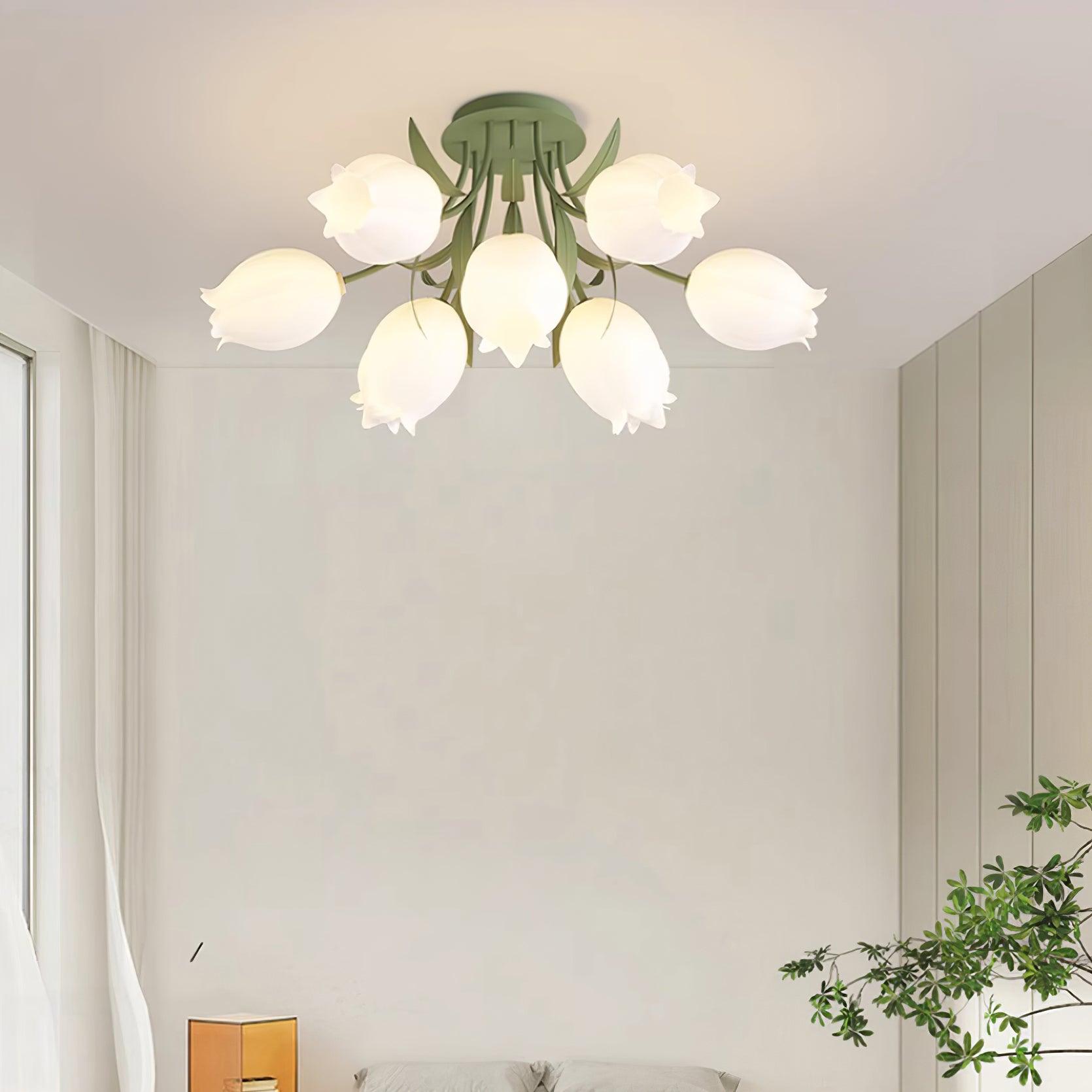 Lustra Ceiling Light Lily Flower Blossom Green Base - Letslighting