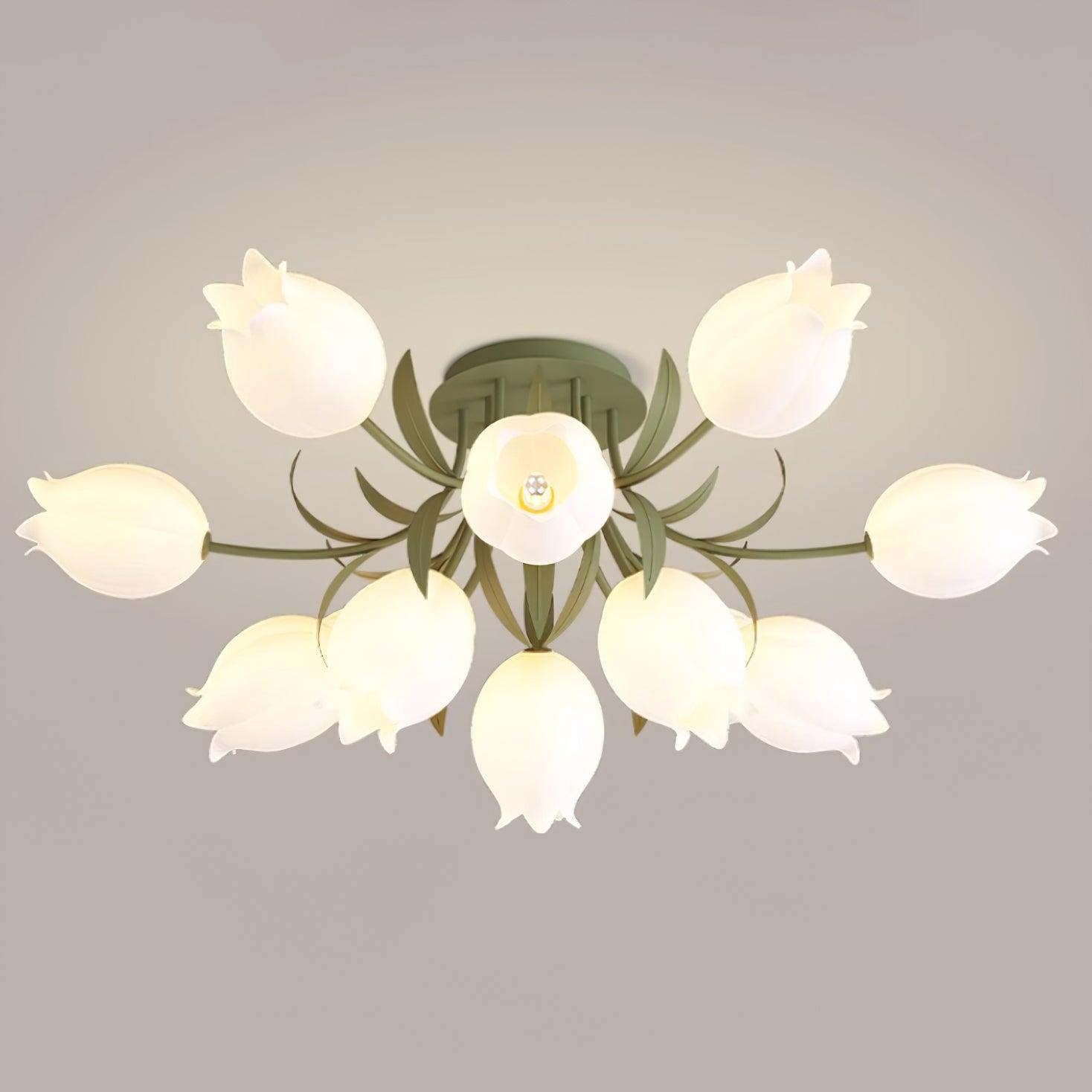 Lustra Ceiling Light Lily Flower Blossom Green Base - Letslighting