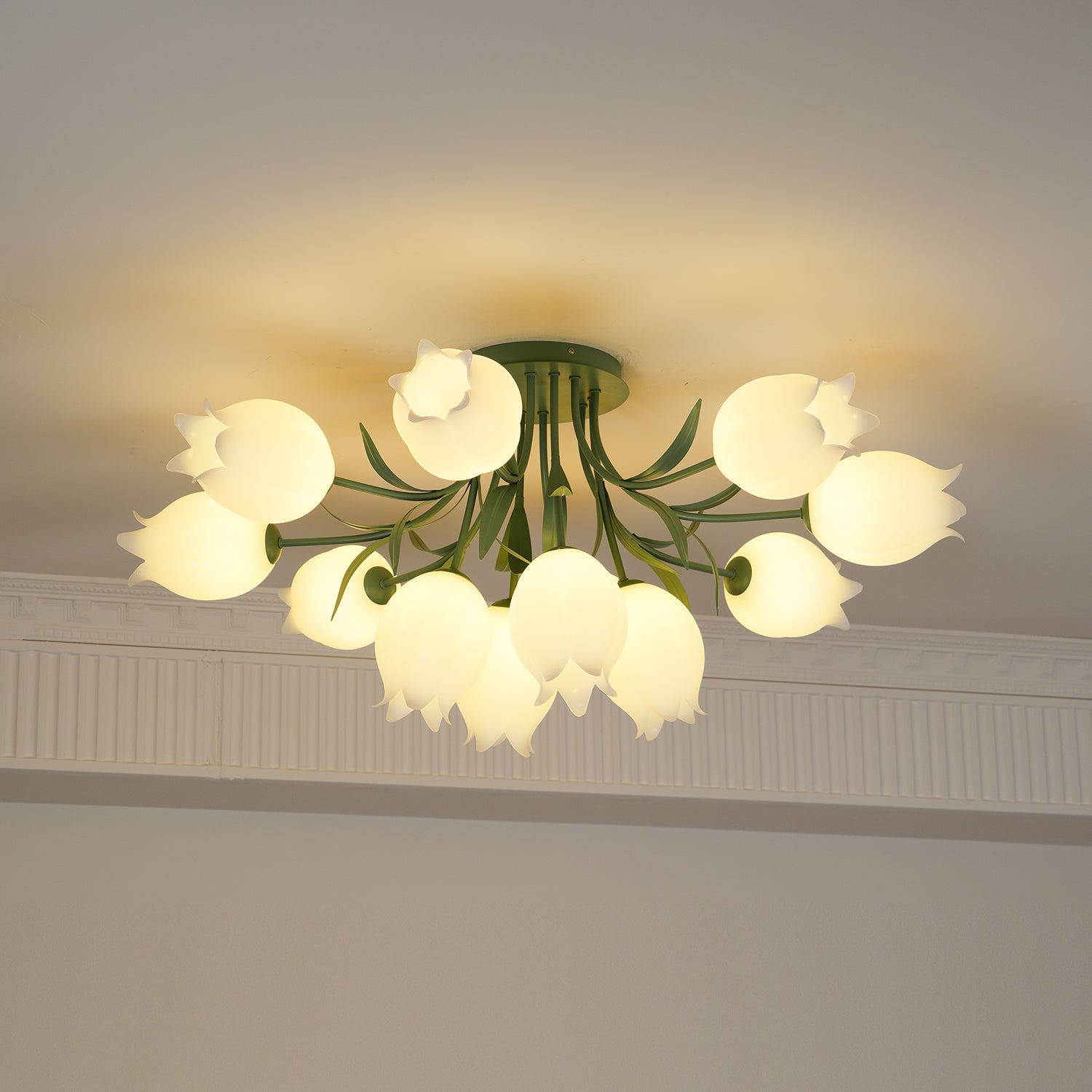 Lustra Ceiling Light Lily Flower Blossom Green Base - Letslighting