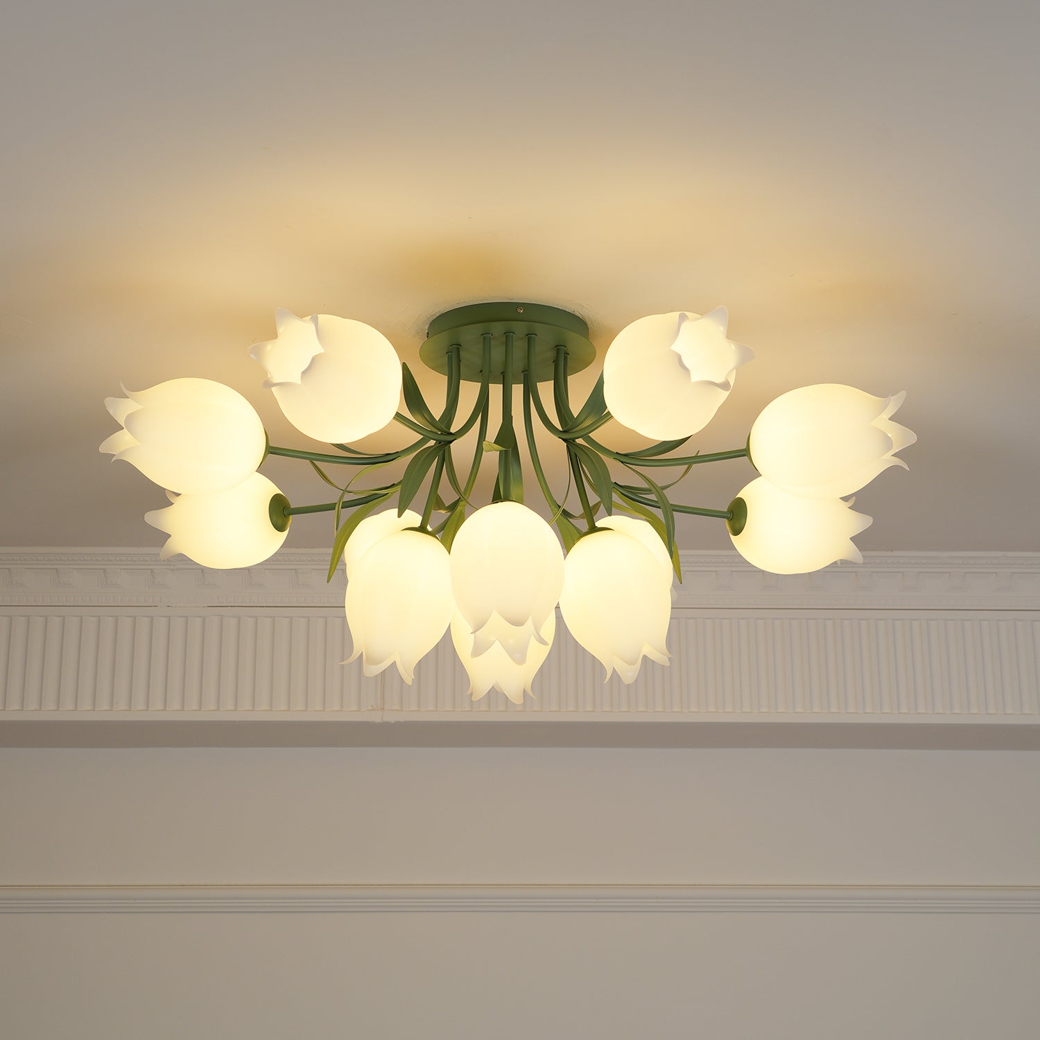 Lustra Ceiling Light Lily Flower Blossom Green Base - Letslighting