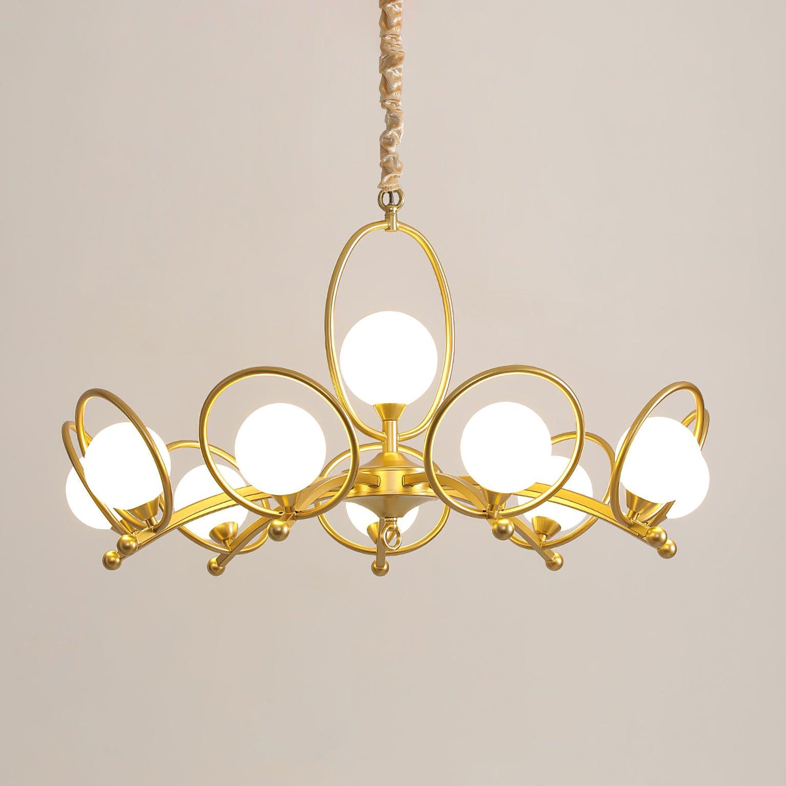 Riley Chandelier Brass Oval Frames Glass Globes Elegant - Letslighting