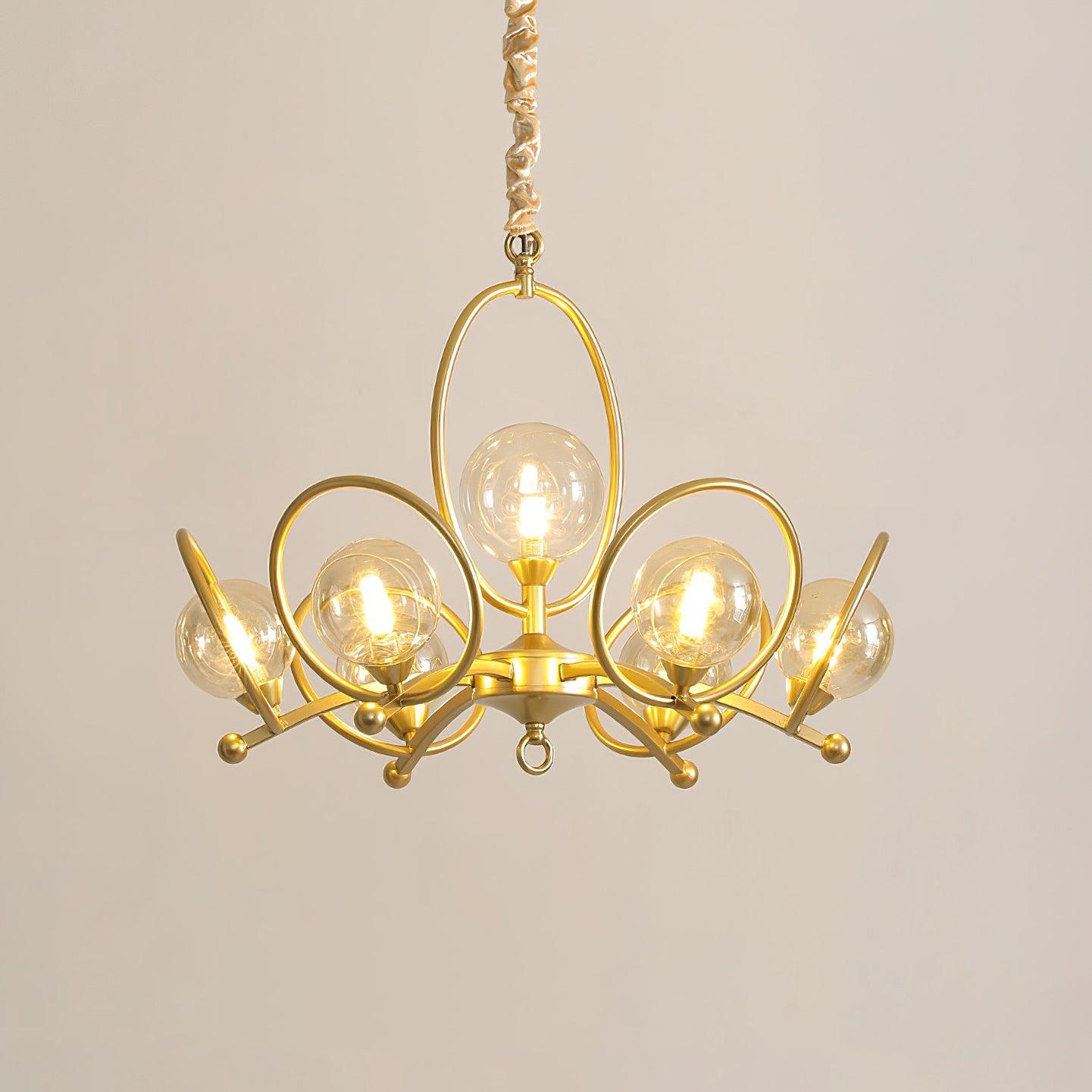 Riley Chandelier Brass Oval Frames Glass Globes Elegant - Letslighting