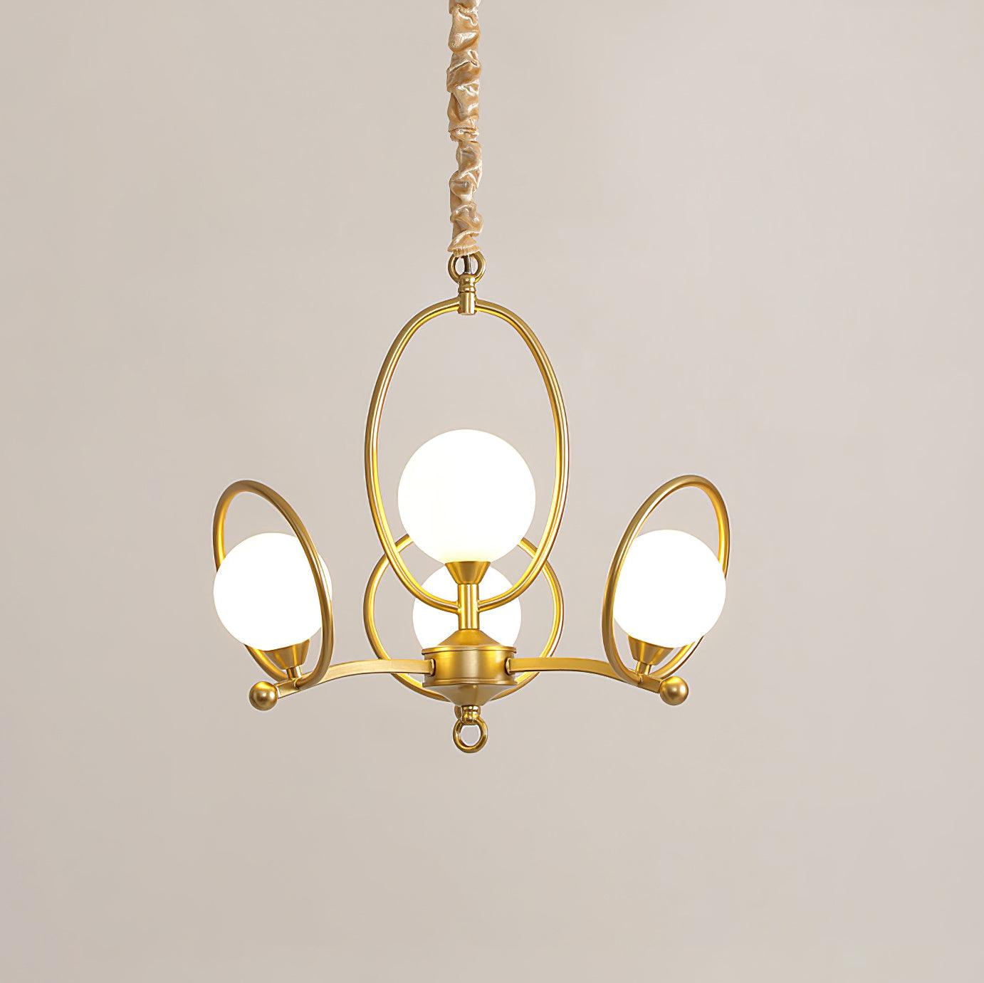 Riley Chandelier Brass Oval Frames Glass Globes Elegant - Letslighting