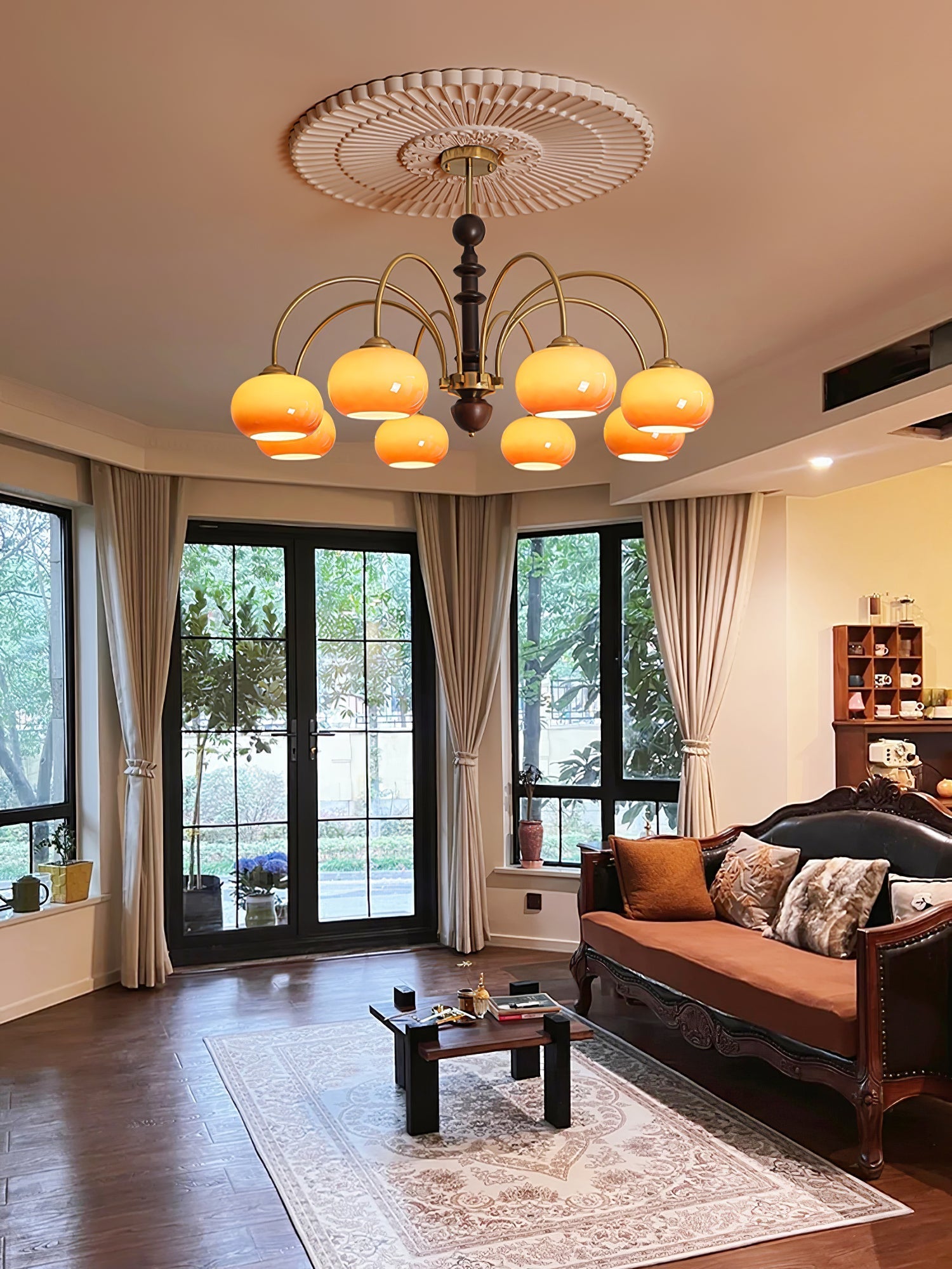 Lustra Chandelier Brass Glass Persimmon Shape - Letslighting