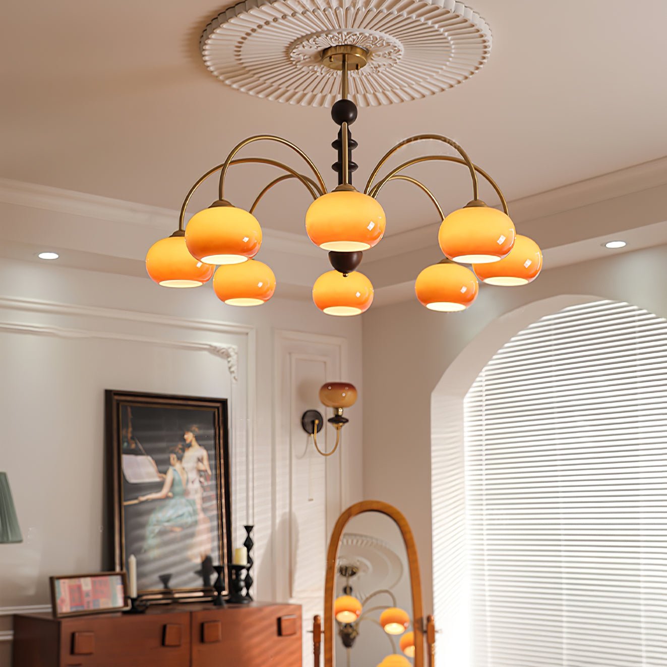 Lustra Chandelier Brass Glass Persimmon Shape - Letslighting
