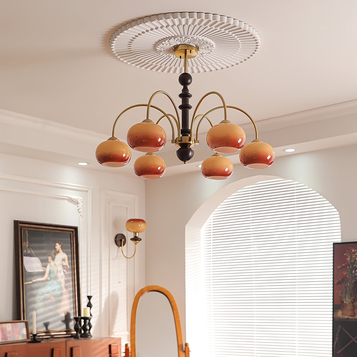 Lustra Chandelier Brass Glass Persimmon Shape - Letslighting