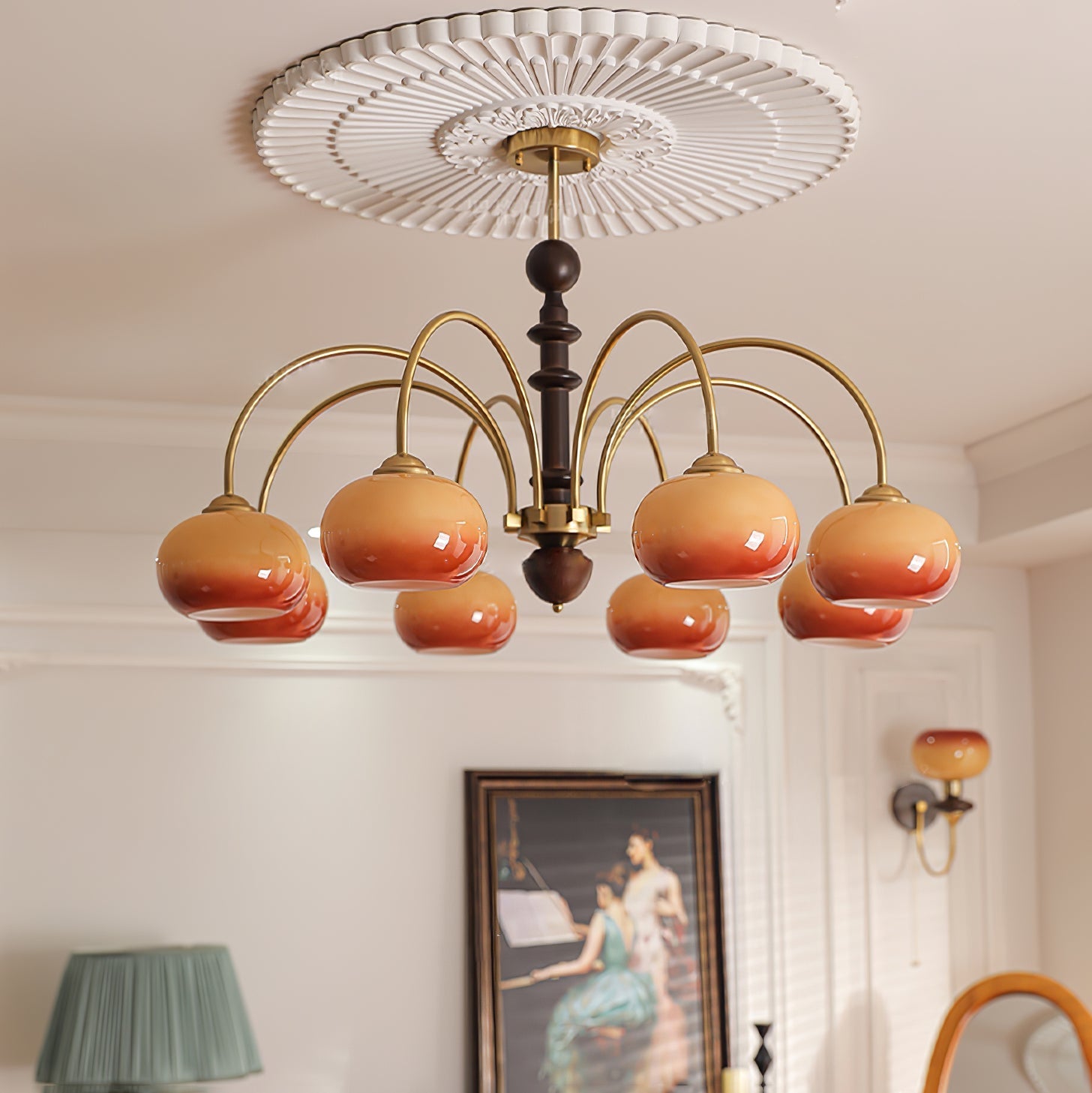 Lustra Chandelier Brass Glass Persimmon Shape - Letslighting