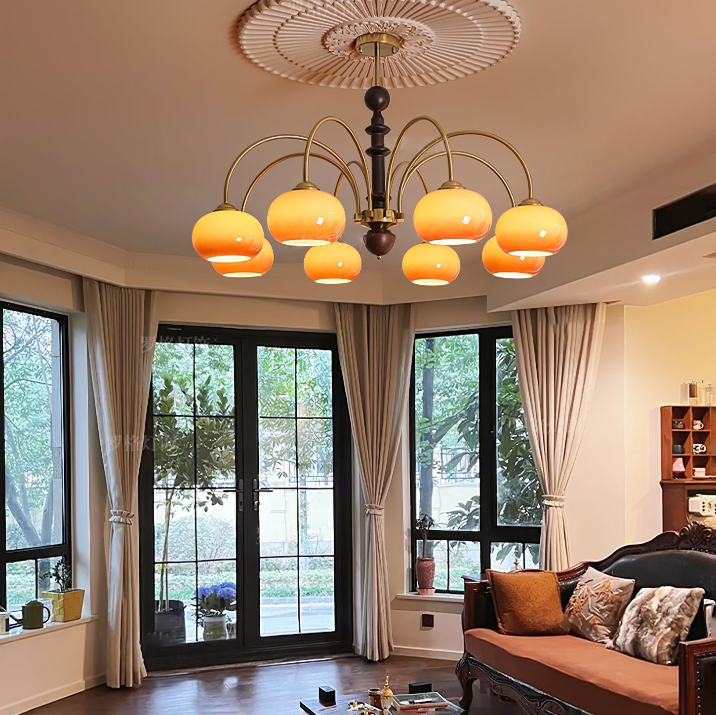 Lustra Chandelier Brass Glass Persimmon Shape - Letslighting