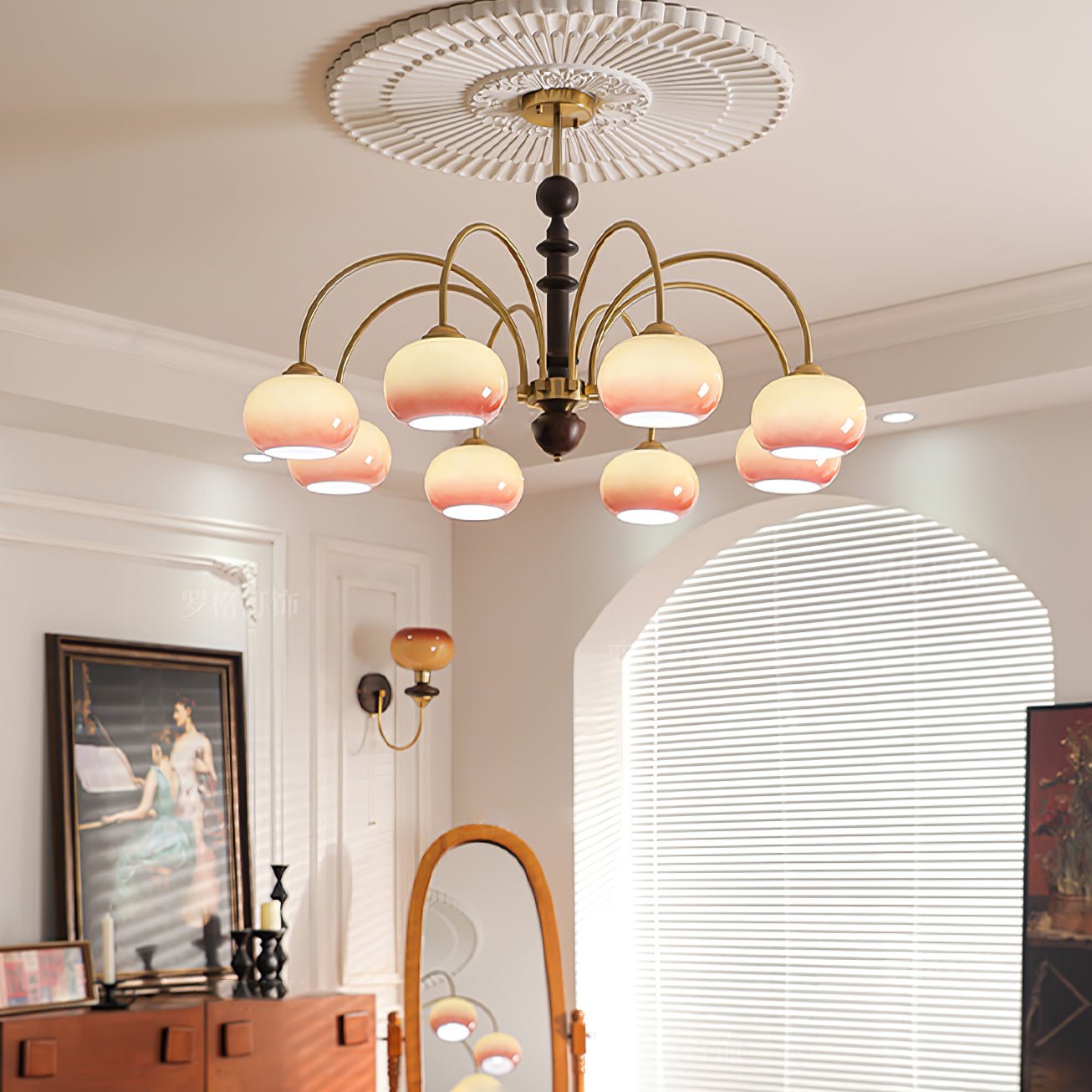 Lustra Chandelier Brass Glass Persimmon Shape - Letslighting