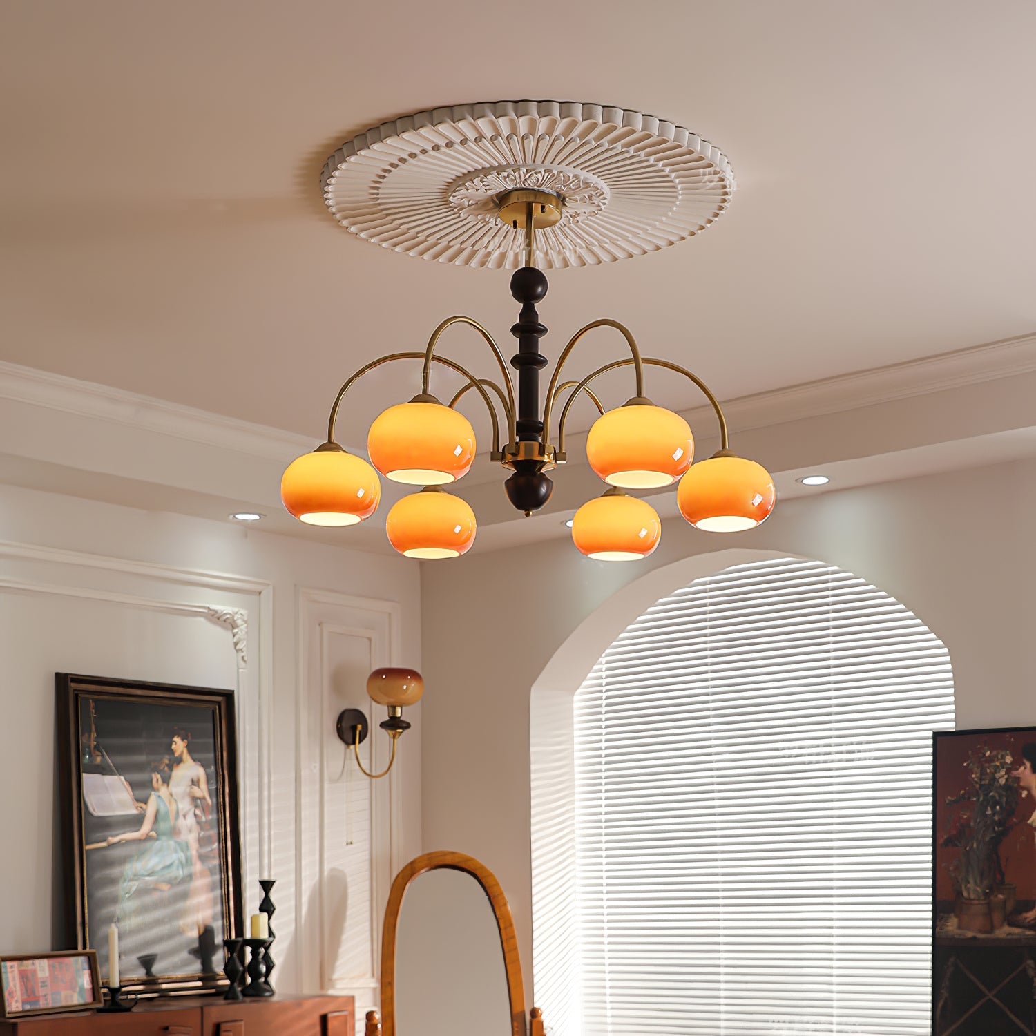 Lustra Chandelier Brass Glass Persimmon Shape - Letslighting