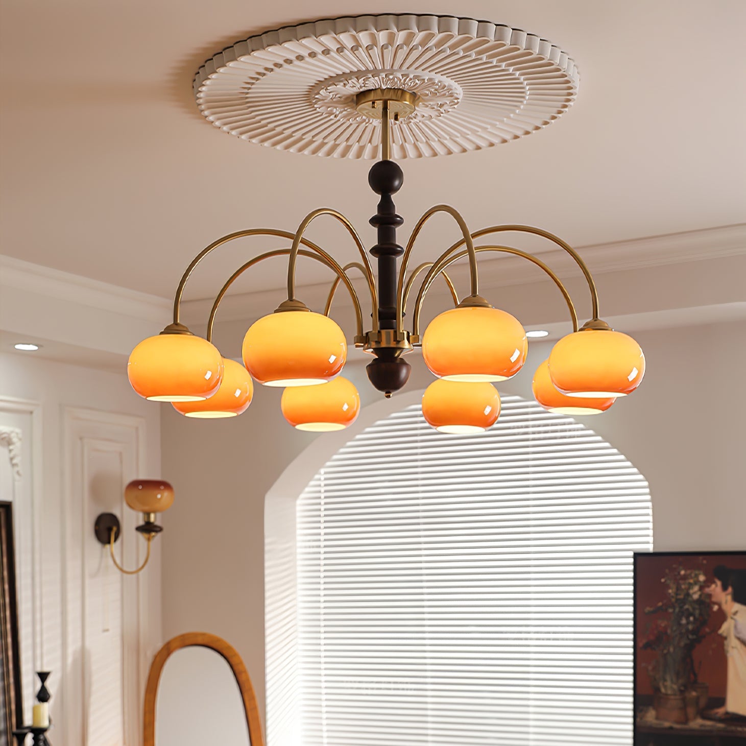 Lustra Chandelier Brass Glass Persimmon Shape - Letslighting