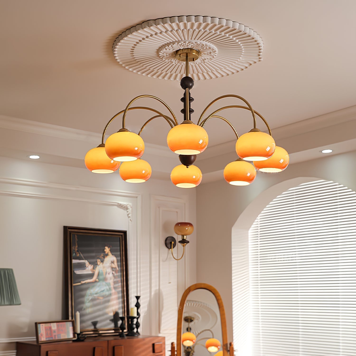 Lustra Chandelier Brass Glass Persimmon Shape - Letslighting