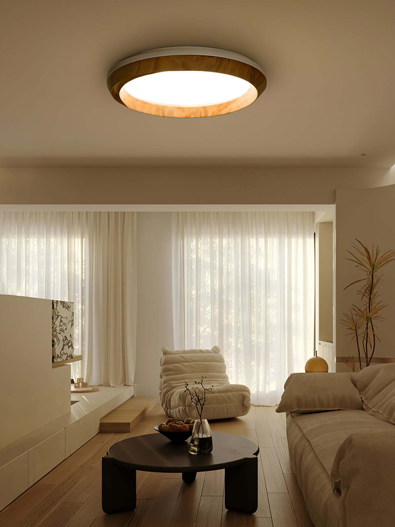 Aurdoreth Modern Minimalist Ripple Wood Ceiling Light - Letslighting