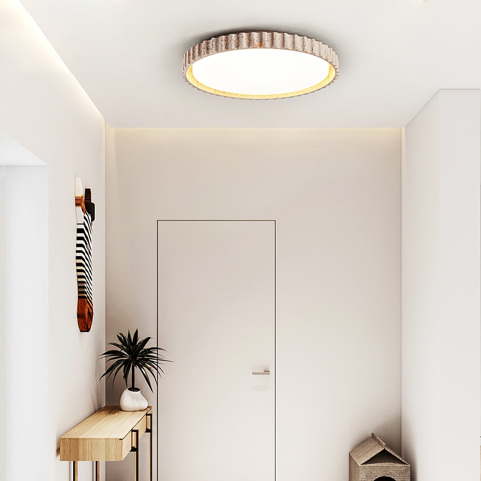 Ornorus Fluted Ring Travertine Ceiling Light - Letslighting