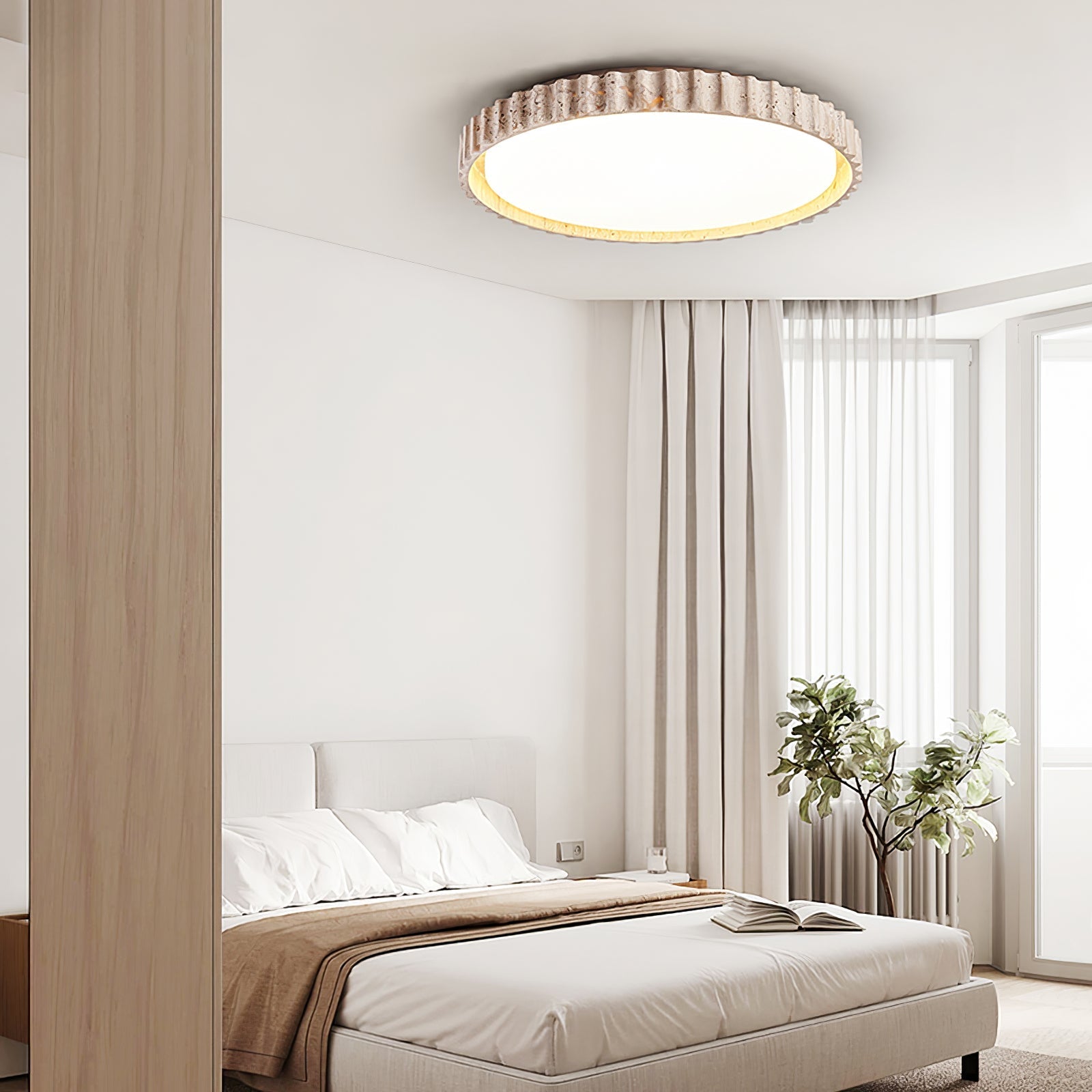 Ornorus Fluted Ring Travertine Ceiling Light - Letslighting