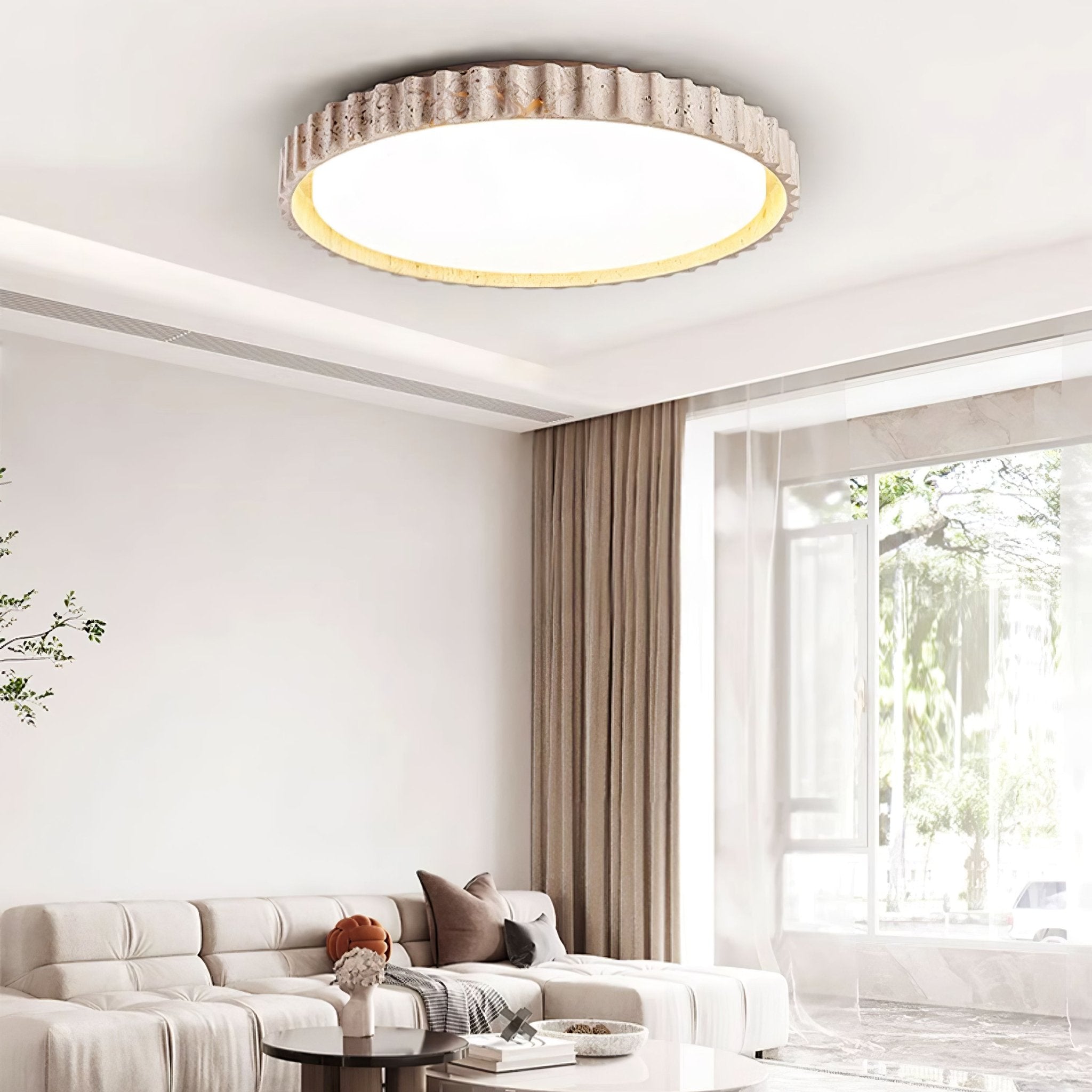 Ornorus Fluted Ring Travertine Ceiling Light - Letslighting