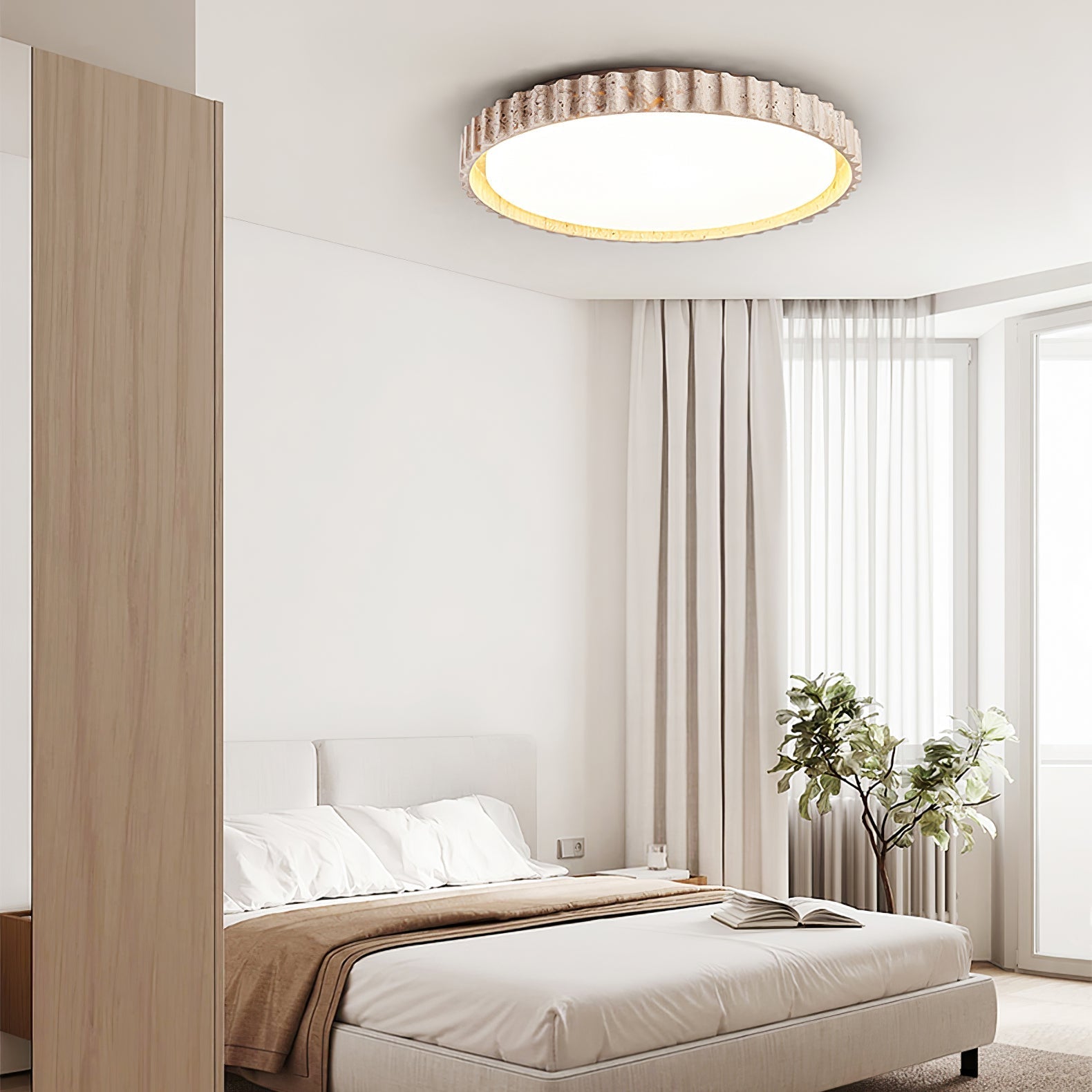Ornorus Fluted Ring Travertine Ceiling Light - Letslighting
