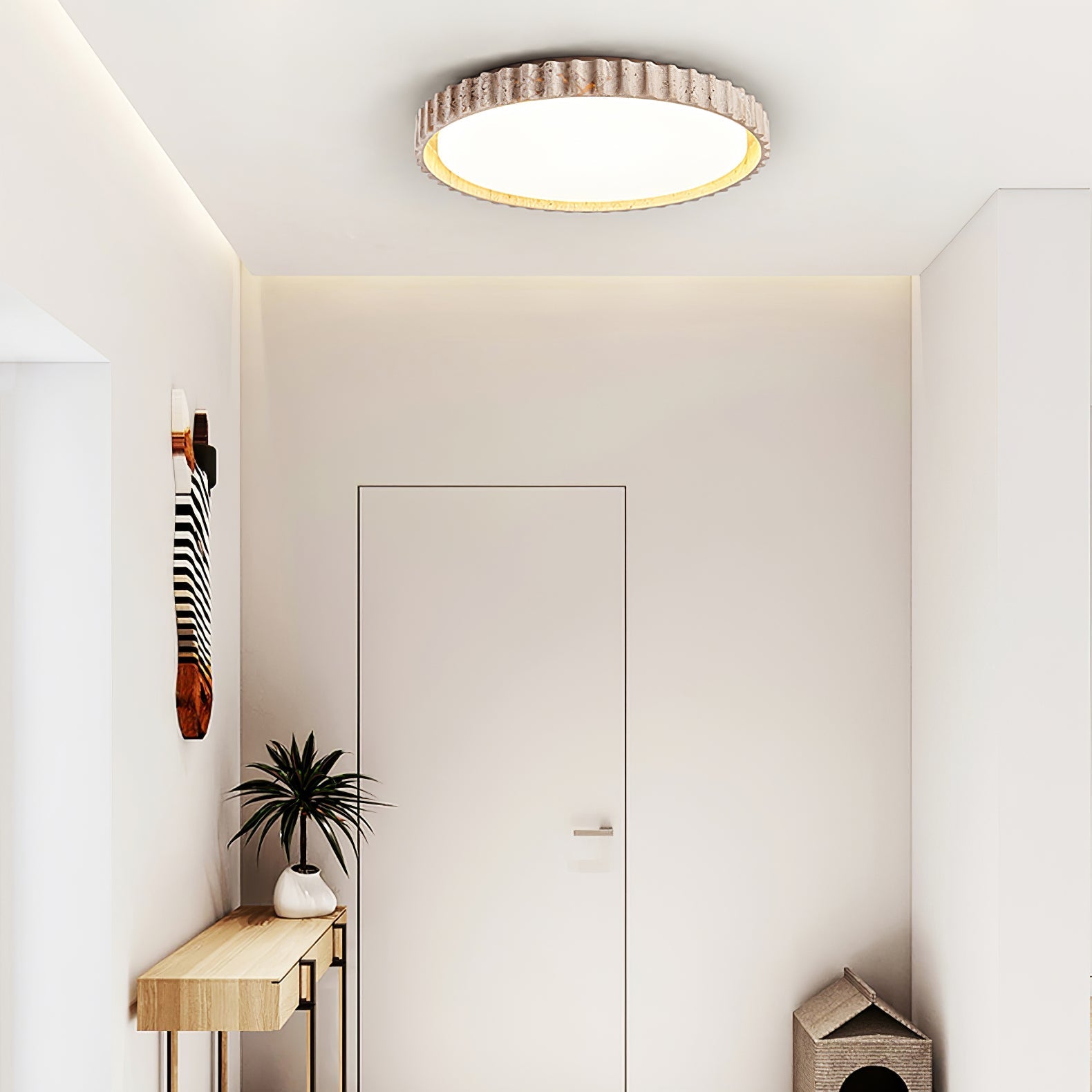 Ornorus Fluted Ring Travertine Ceiling Light - Letslighting