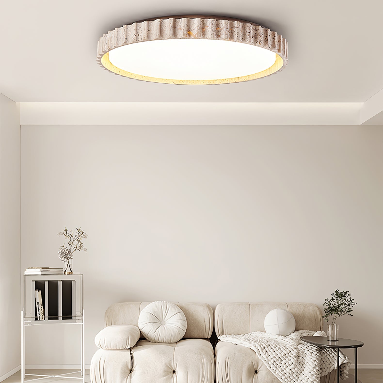 Ornorus Fluted Ring Travertine Ceiling Light - Letslighting