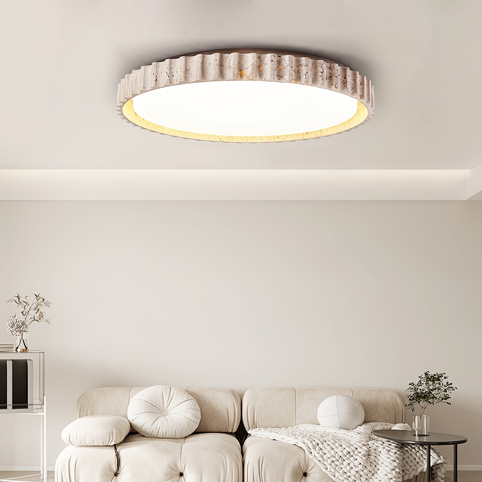 Ornorus Fluted Ring Travertine Ceiling Light - Letslighting