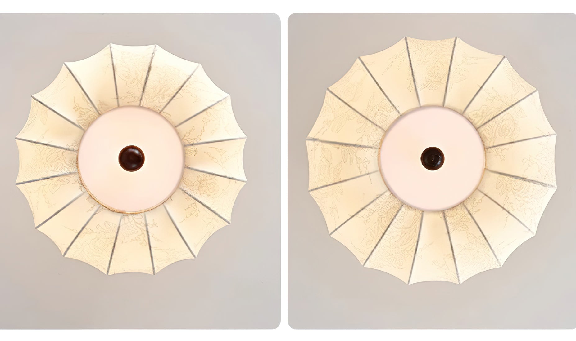 Ceiling Light Scalloped Fabric Shade Walnut Wood Canopy Vintage - Letslighting