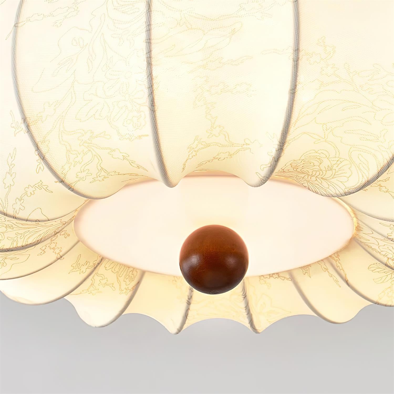 Ceiling Light Scalloped Fabric Shade Walnut Wood Canopy Vintage - Letslighting
