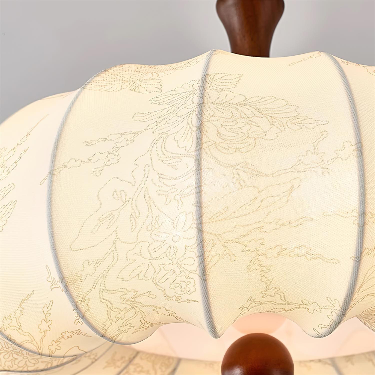 Ceiling Light Scalloped Fabric Shade Walnut Wood Canopy Vintage - Letslighting