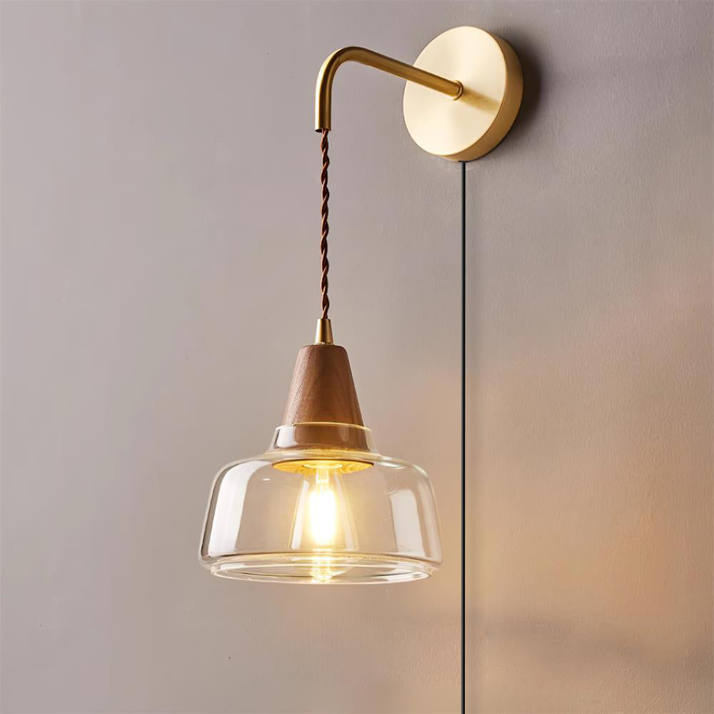 Valentina Plug In Wall Lamp Brass Glass