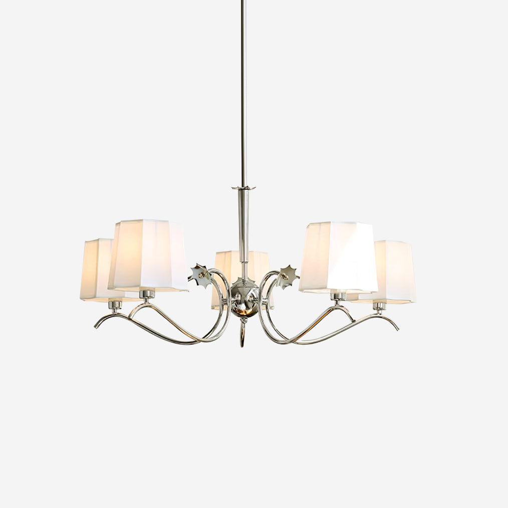Rockville Chandelier Fabric Shades Nickel Curved Arms Elegant - Letslighting