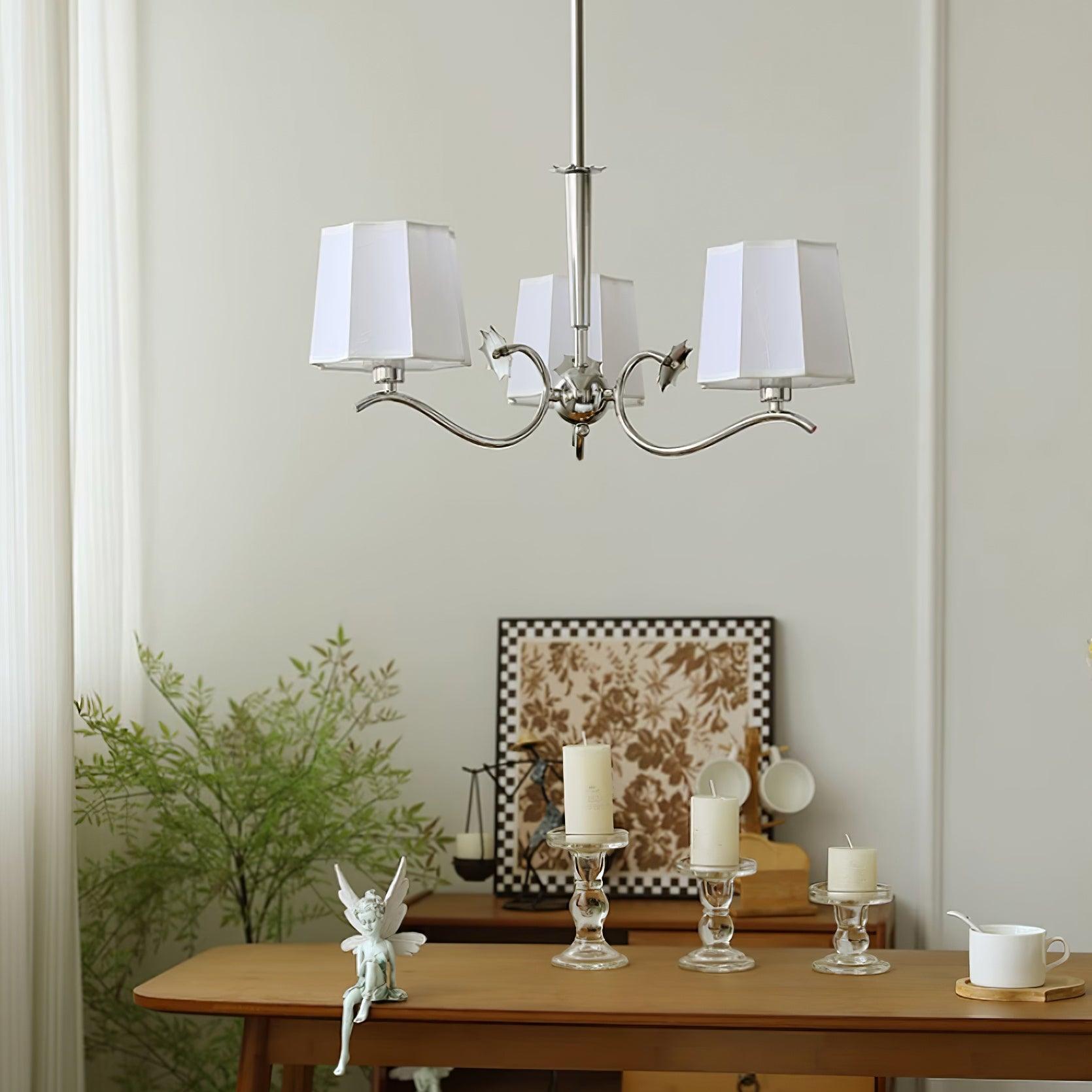 Rockville Chandelier Fabric Shades Nickel Curved Arms Elegant - Letslighting