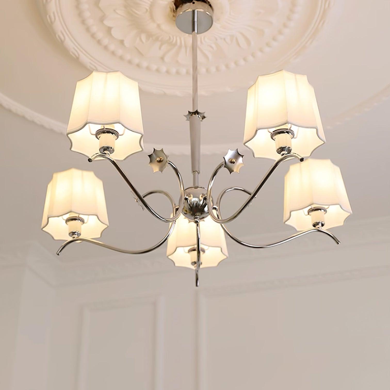Rockville Chandelier Fabric Shades Nickel Curved Arms Elegant - Letslighting