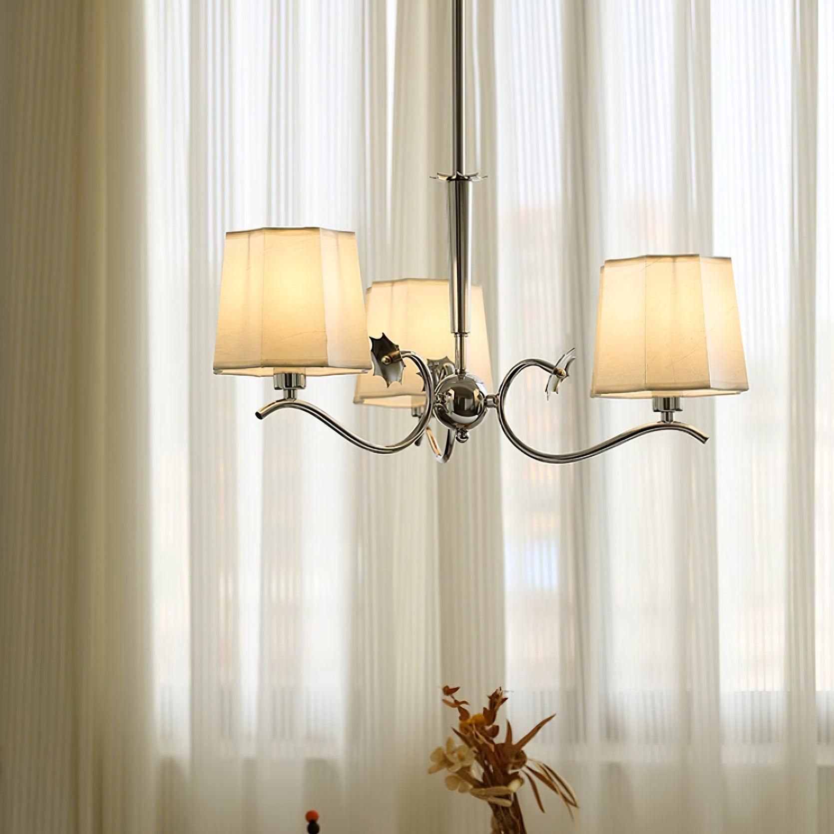 Rockville Chandelier Fabric Shades Nickel Curved Arms Elegant - Letslighting