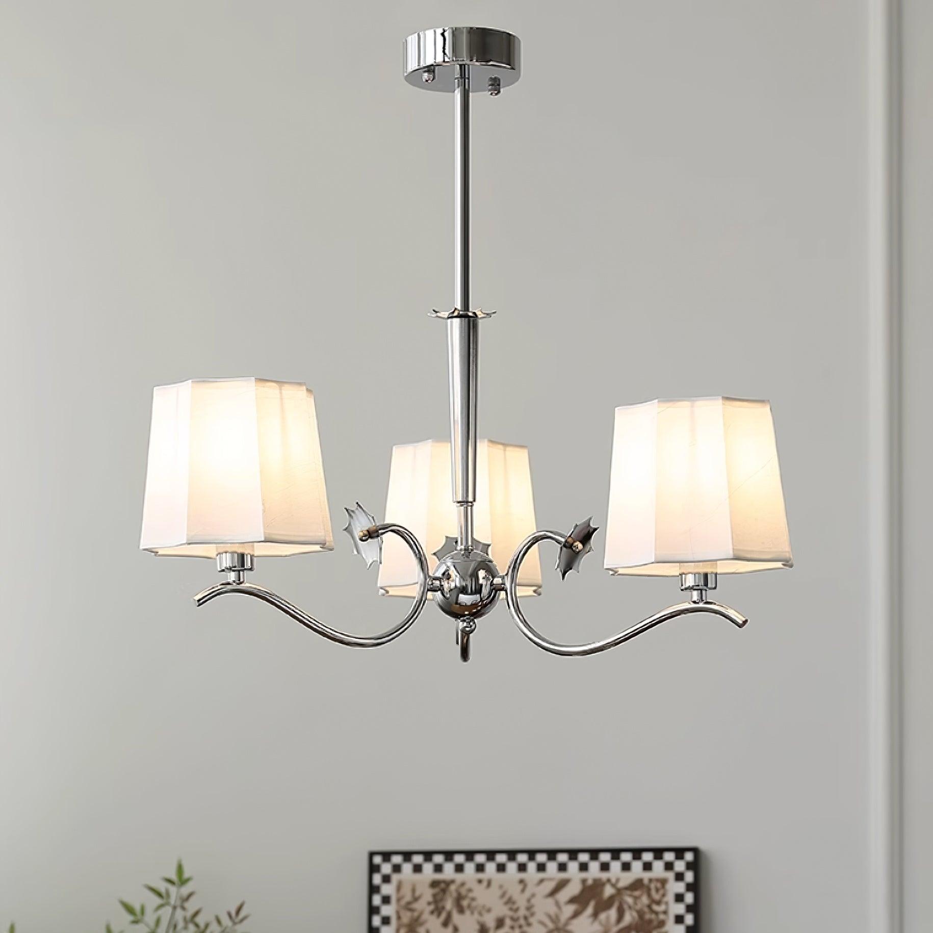 Rockville Chandelier Fabric Shades Nickel Curved Arms Elegant - Letslighting