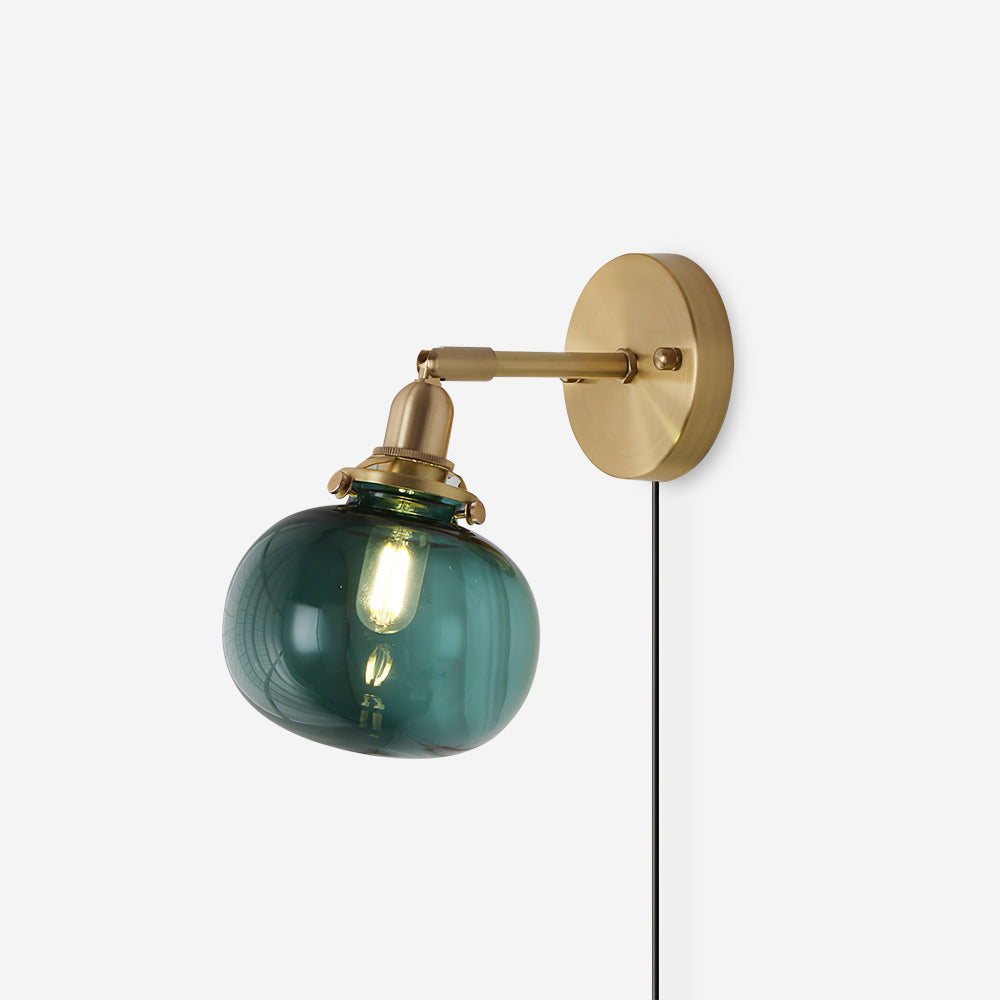 Baroque Wall Lamp Plug-In Smoke Glass Shade Brass Industrial - Letslighting