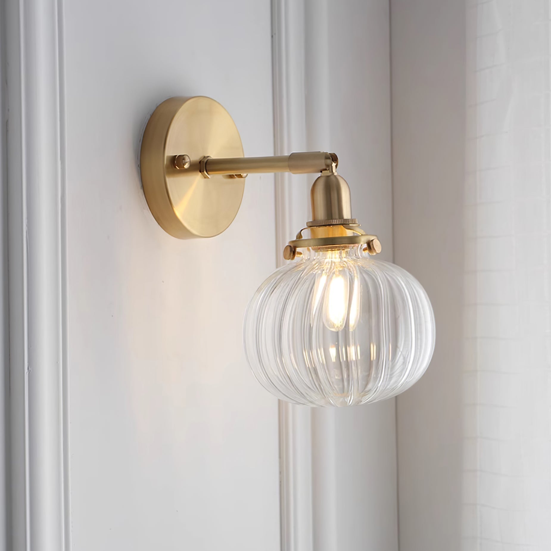Baroque Wall Lamp Plug-In Smoke Glass Shade Brass Industrial - Letslighting