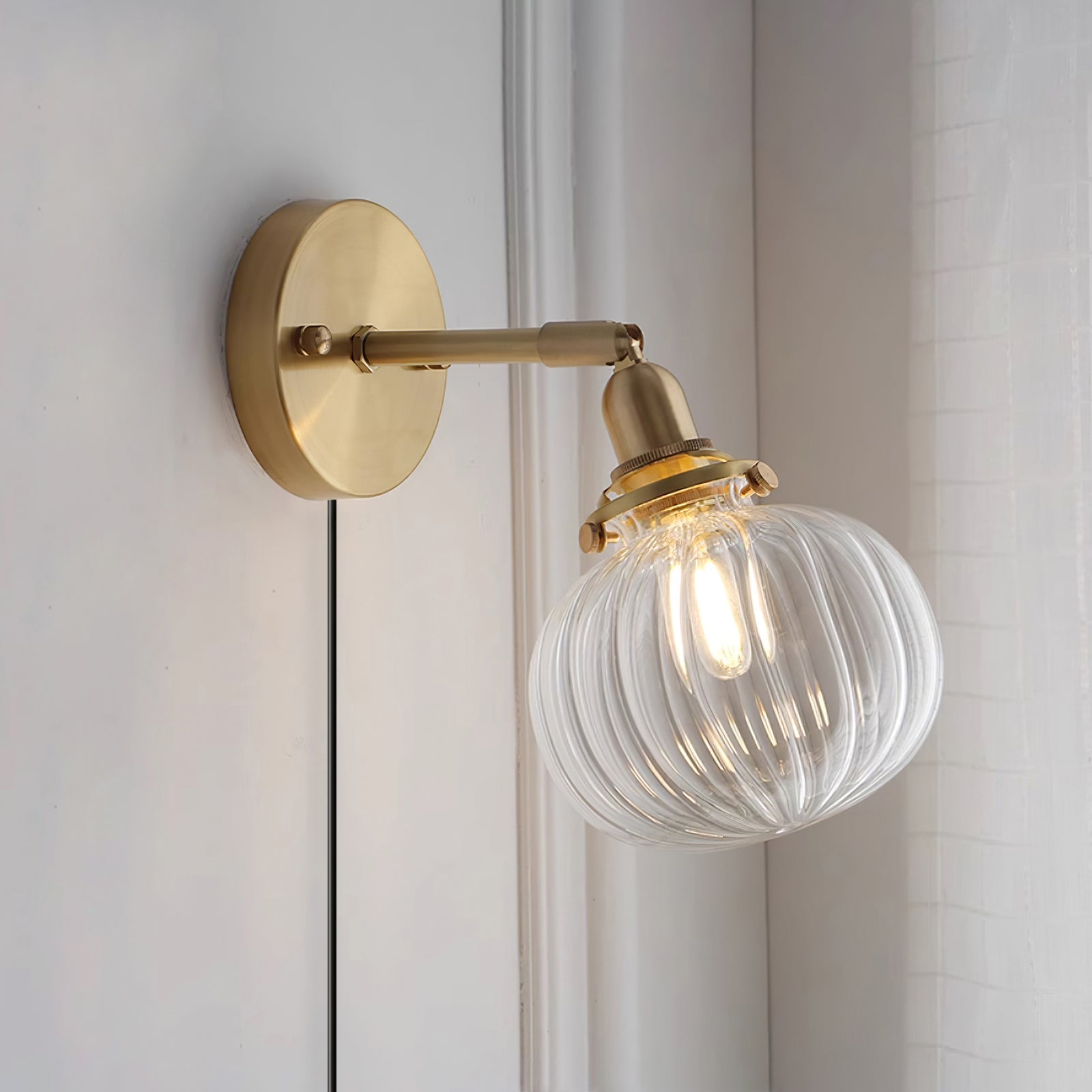 Baroque Wall Lamp Plug-In Smoke Glass Shade Brass Industrial - Letslighting