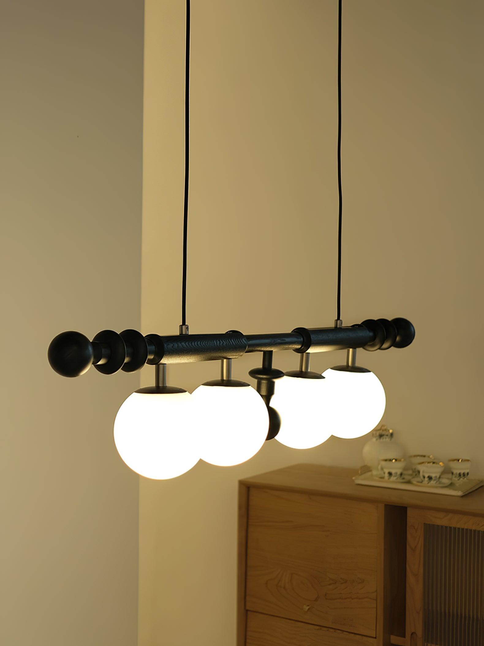 Lustra Chandelier Roman Column Walnut Wood Glass - Letslighting
