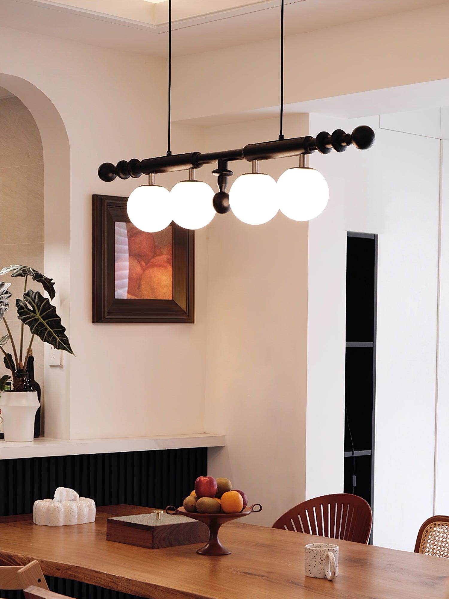 Lustra Chandelier Roman Column Walnut Wood Glass - Letslighting