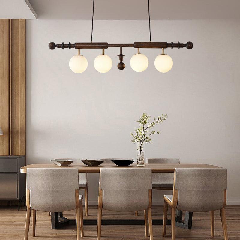 Lustra Chandelier Roman Column Walnut Wood Glass - Letslighting