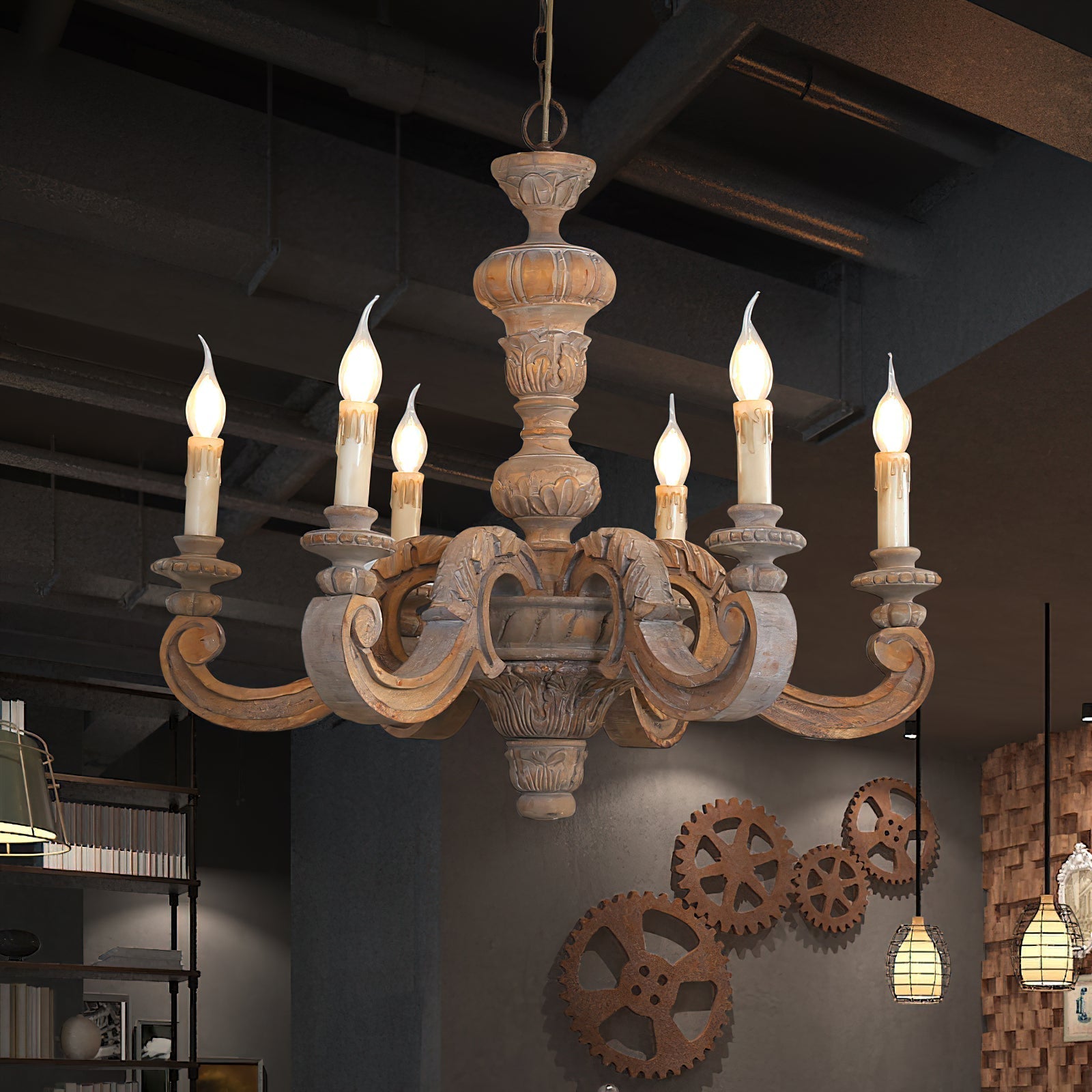 Olrinila Roman Pillar Hand-carved Wood Chandelier - Letslighting