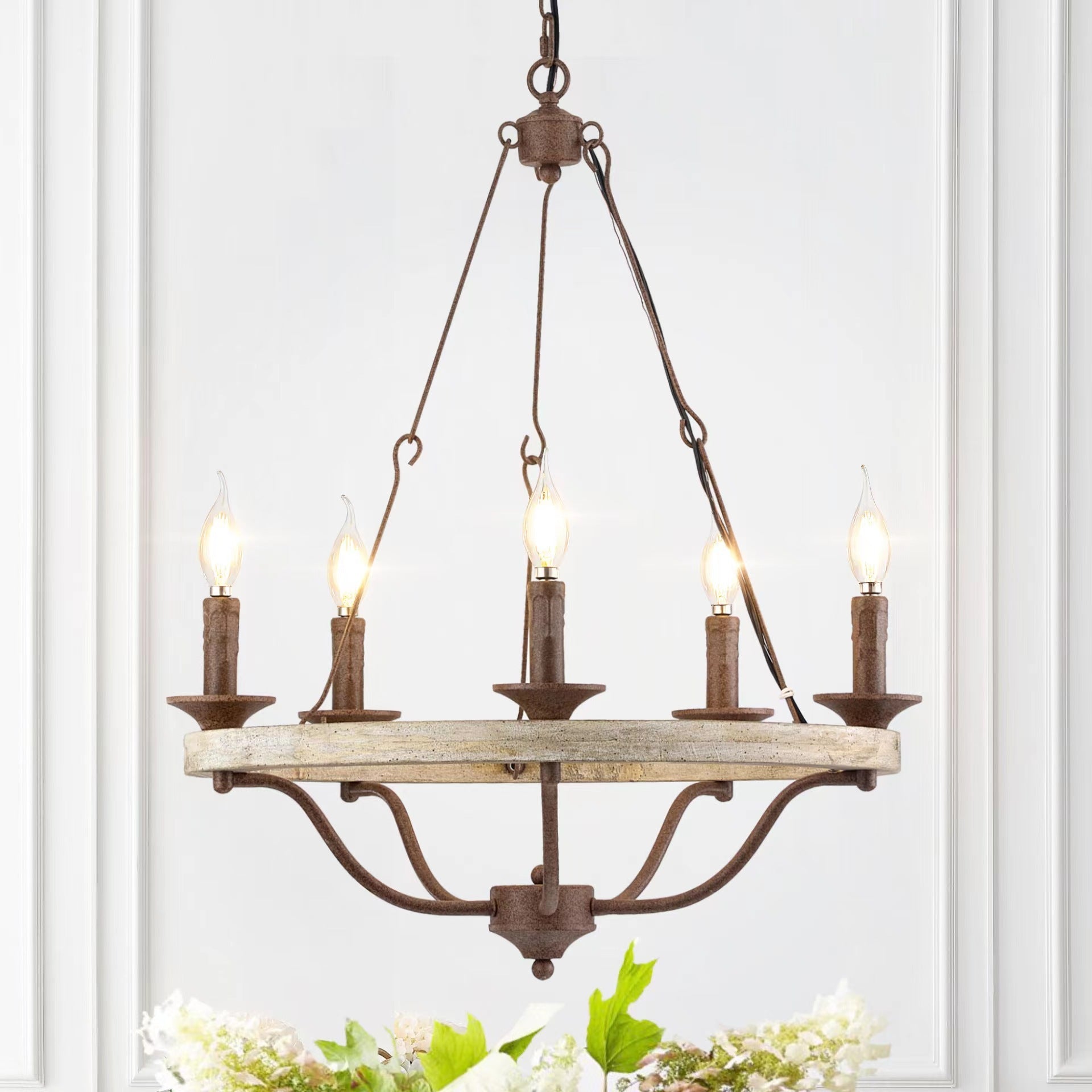 Rosalind Vintage Industrial Wheeler Wooden Chandelier - Letslighting
