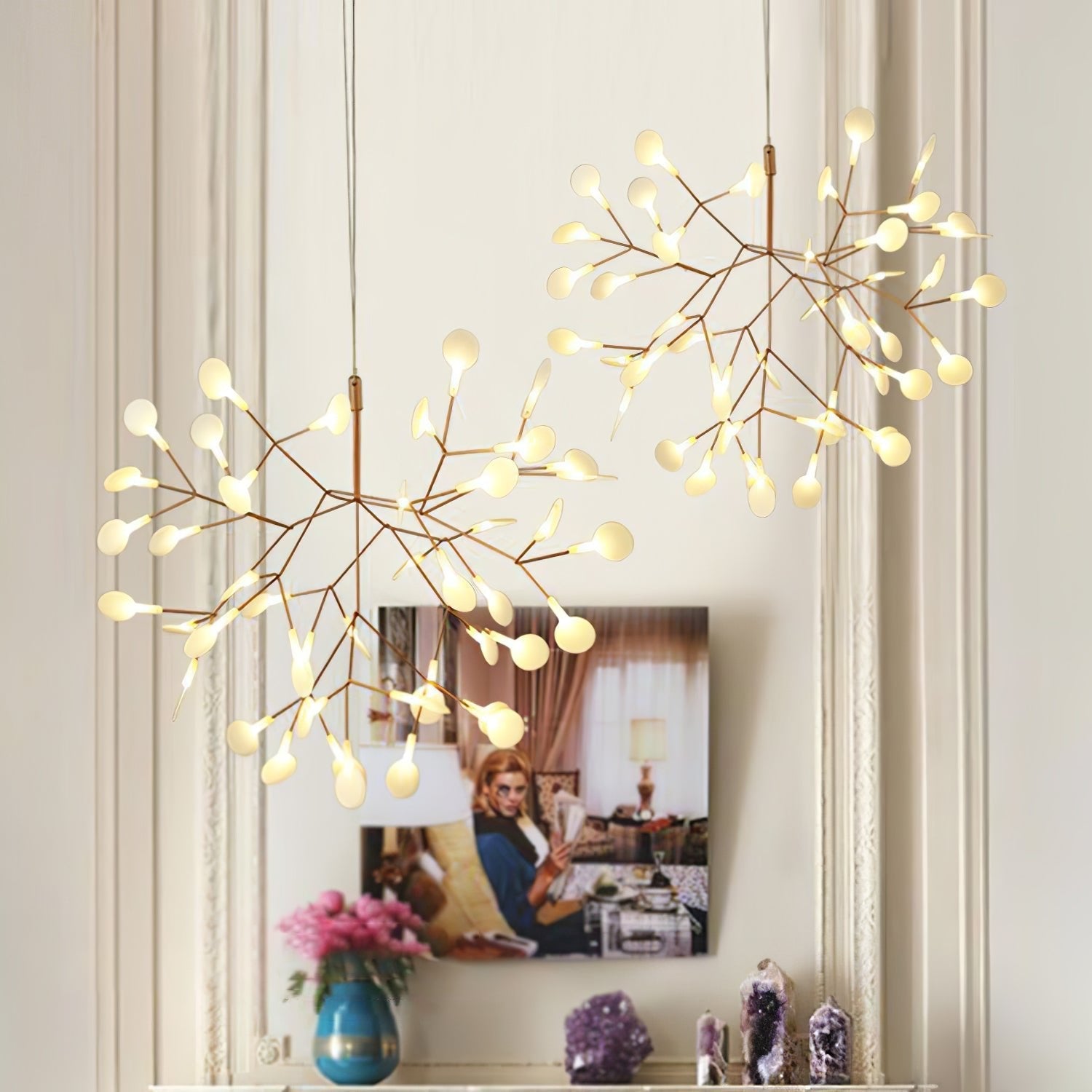 Lustra Chandelier Rose Gold Firefly LED Branch - Letslighting