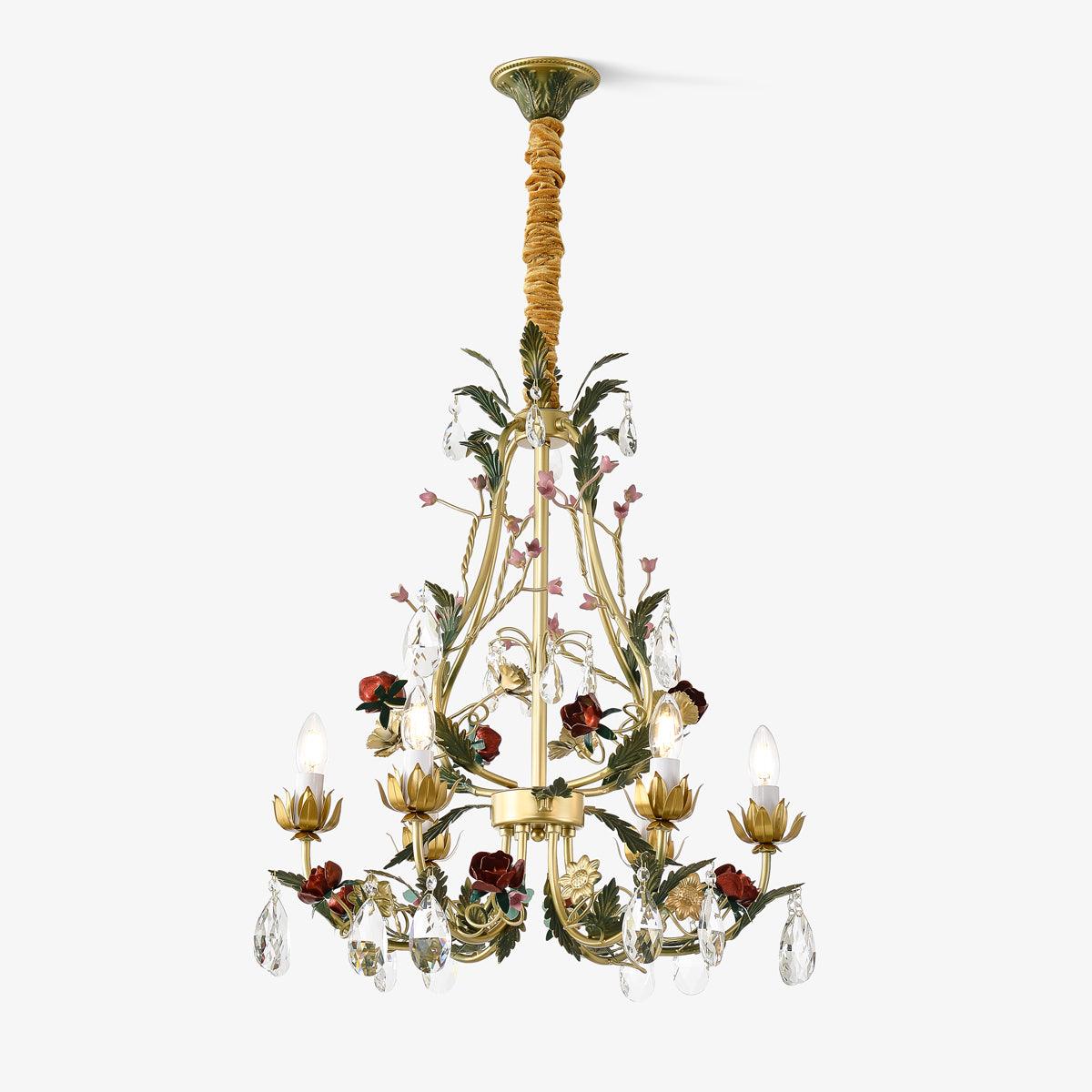 Lustra Chandelier Brass Floral Rose Crystal Candle - Letslighting
